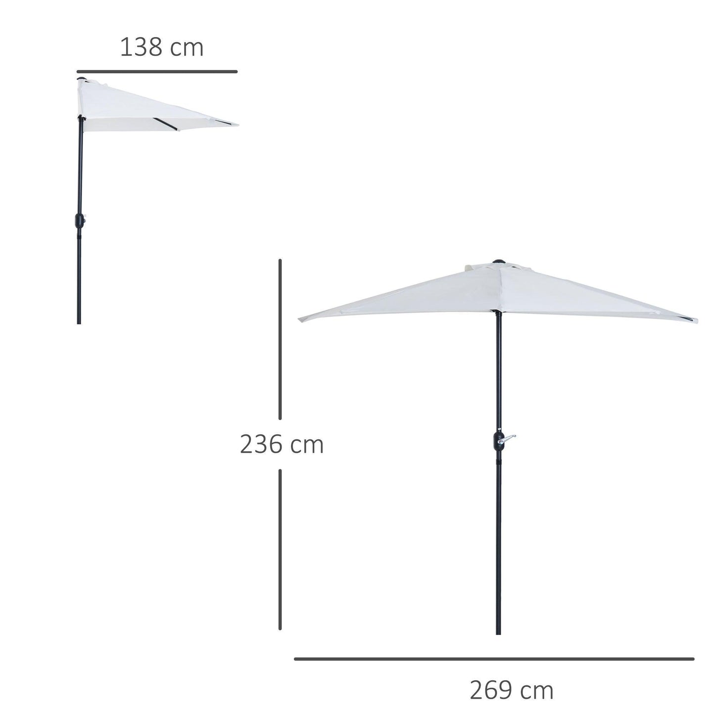 Outsunny Balcony Half Parasol - Cream White - ALL4U RETAILER LTD