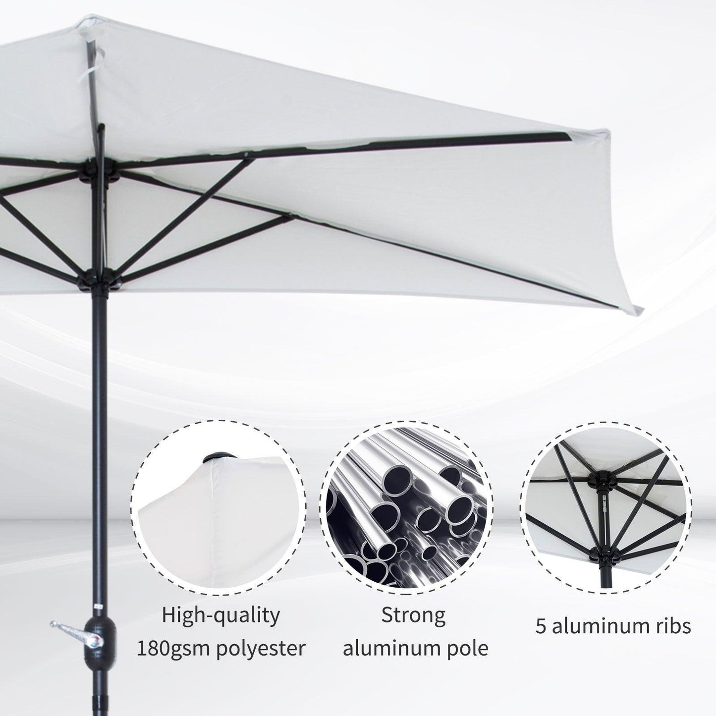 Outsunny Balcony Half Parasol - Cream White - ALL4U RETAILER LTD