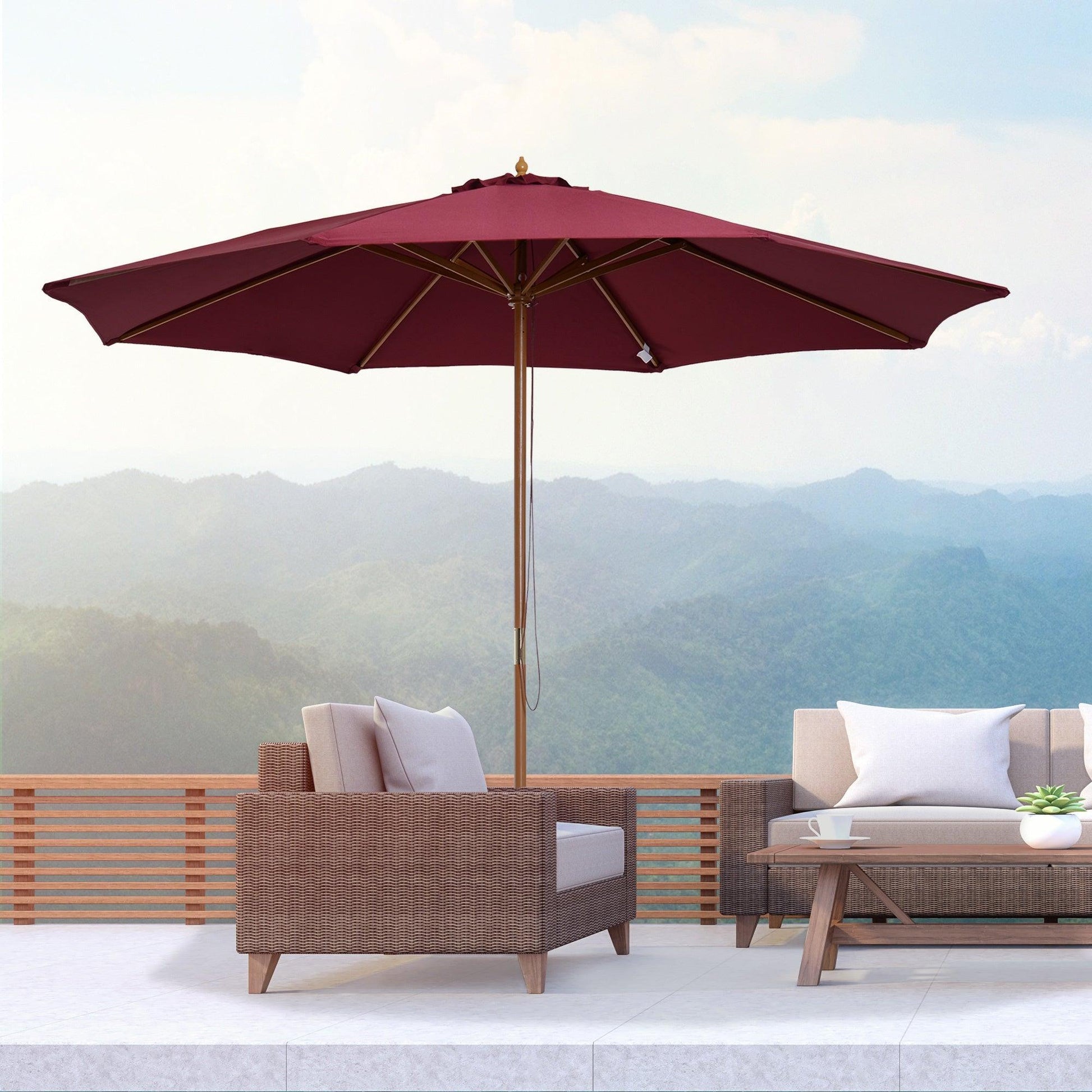 Outsunny Bamboo Outdoor Patio Umbrella - 3m Canopy, 8 Ribs - Wine Red - ALL4U RETAILER LTD