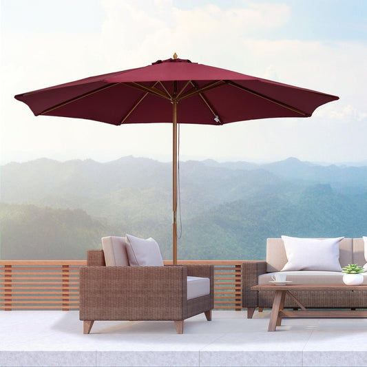 Outsunny Bamboo Outdoor Patio Umbrella - 3m Canopy, 8 Ribs - Wine Red - ALL4U RETAILER LTD