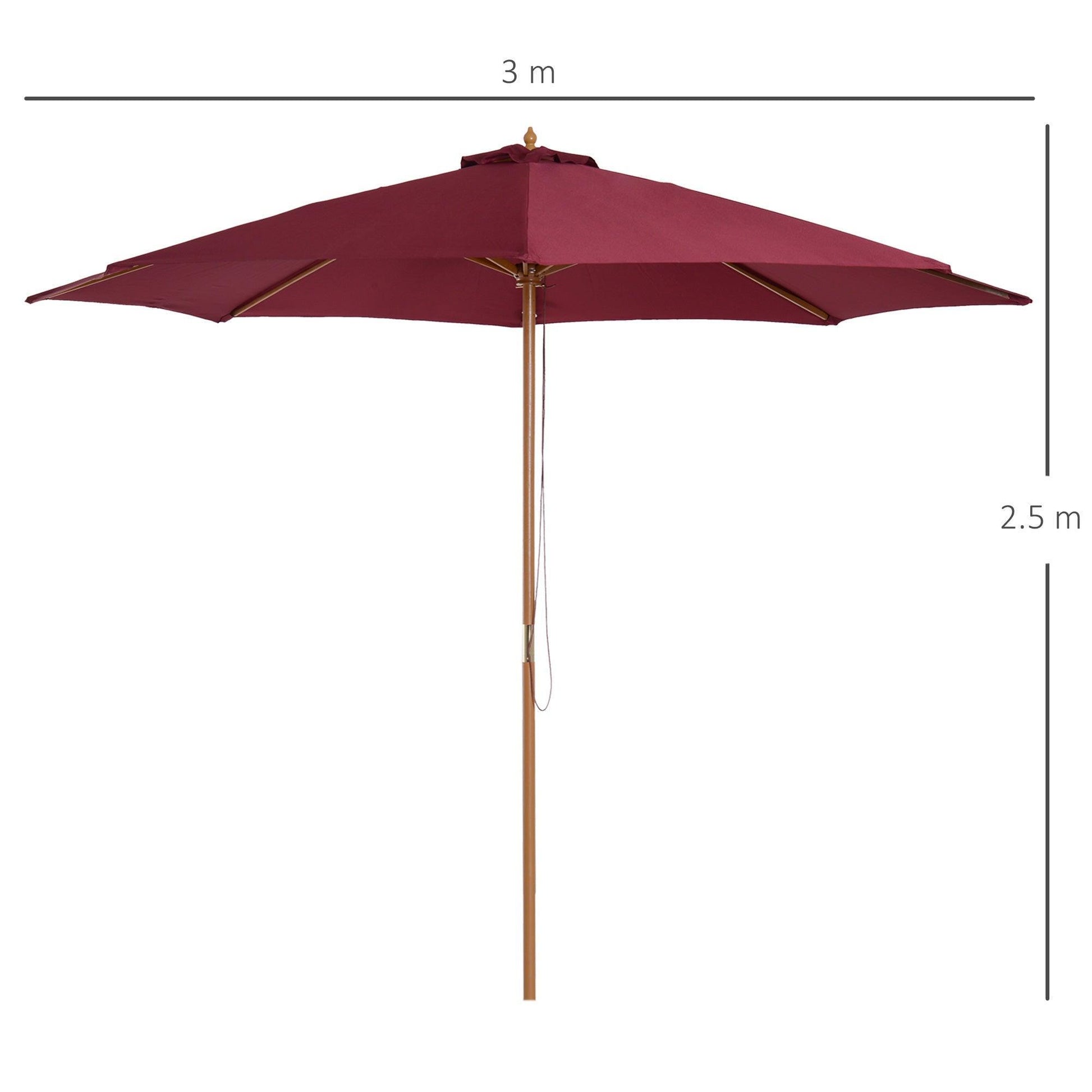 Outsunny Bamboo Outdoor Patio Umbrella - 3m Canopy, 8 Ribs - Wine Red - ALL4U RETAILER LTD