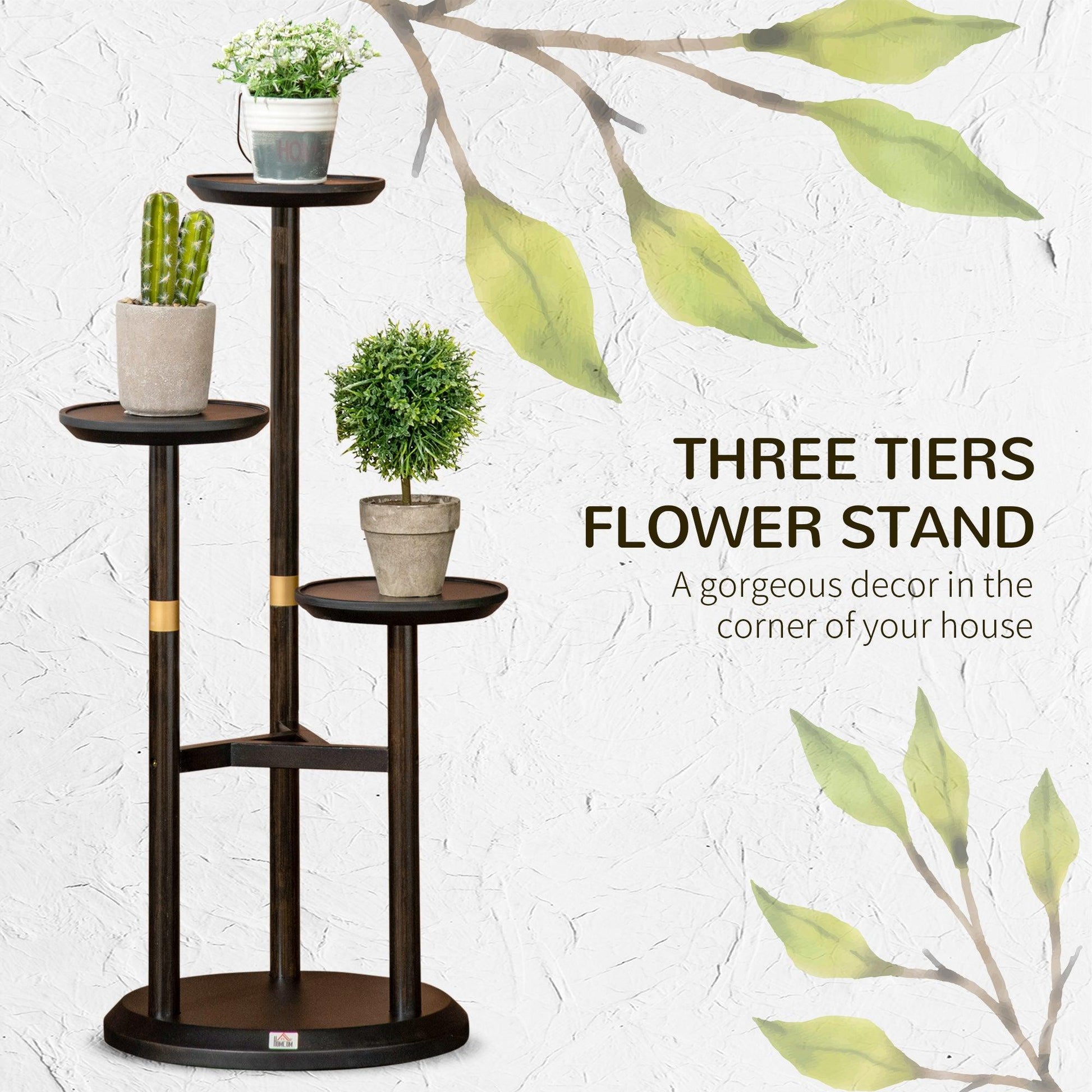 Outsunny Bamboo Plant Shelf Rack, 3-Tier Display Stand - ALL4U RETAILER LTD