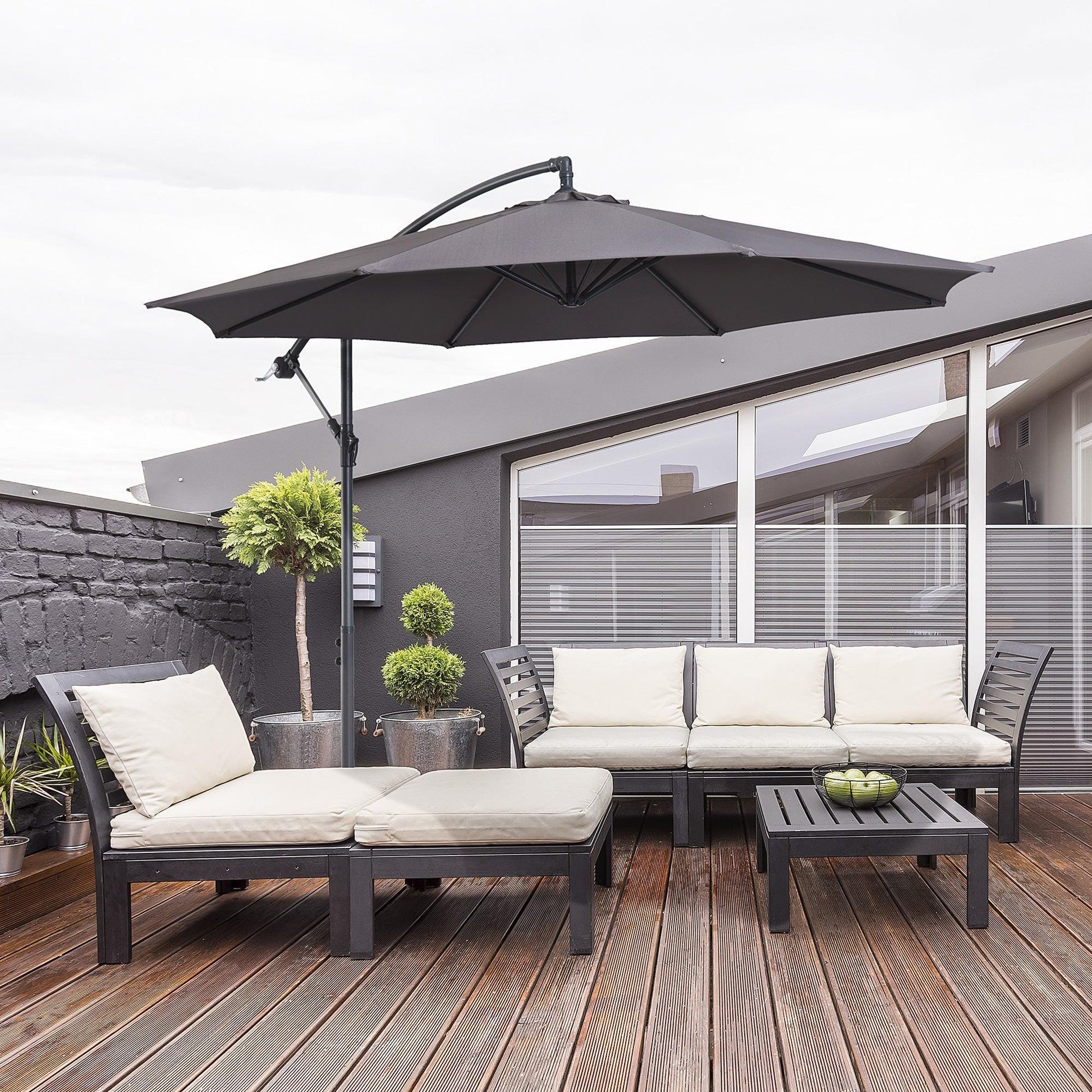 Outsunny Banana Patio Umbrella with Crank Handle - Grey - ALL4U RETAILER LTD