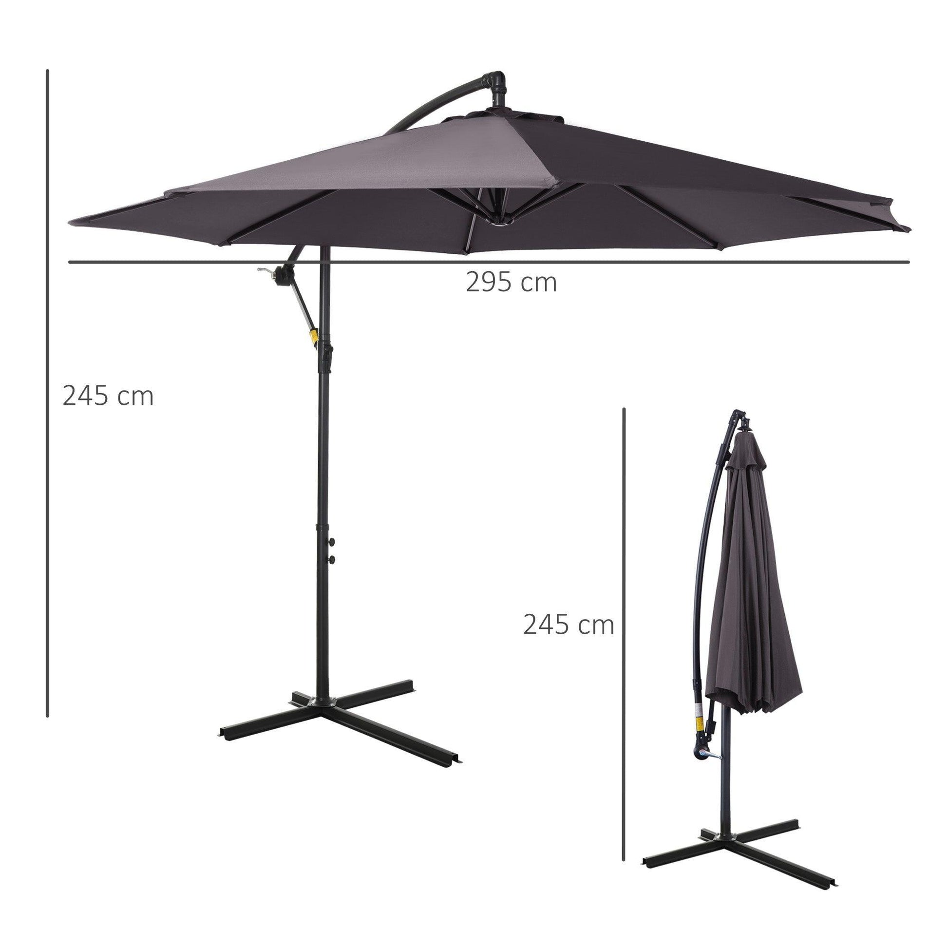 Outsunny Banana Patio Umbrella with Crank Handle - Grey - ALL4U RETAILER LTD