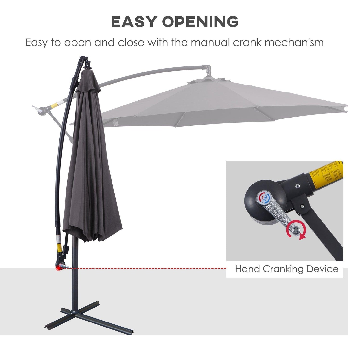 Outsunny Banana Patio Umbrella with Crank Handle - Grey - ALL4U RETAILER LTD