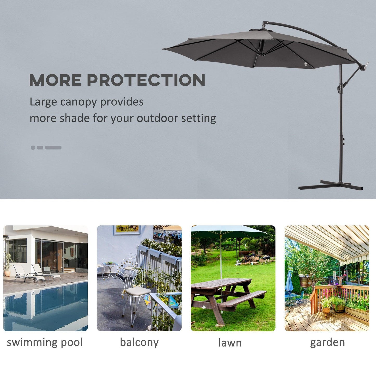 Outsunny Banana Patio Umbrella with Crank Handle - Grey - ALL4U RETAILER LTD