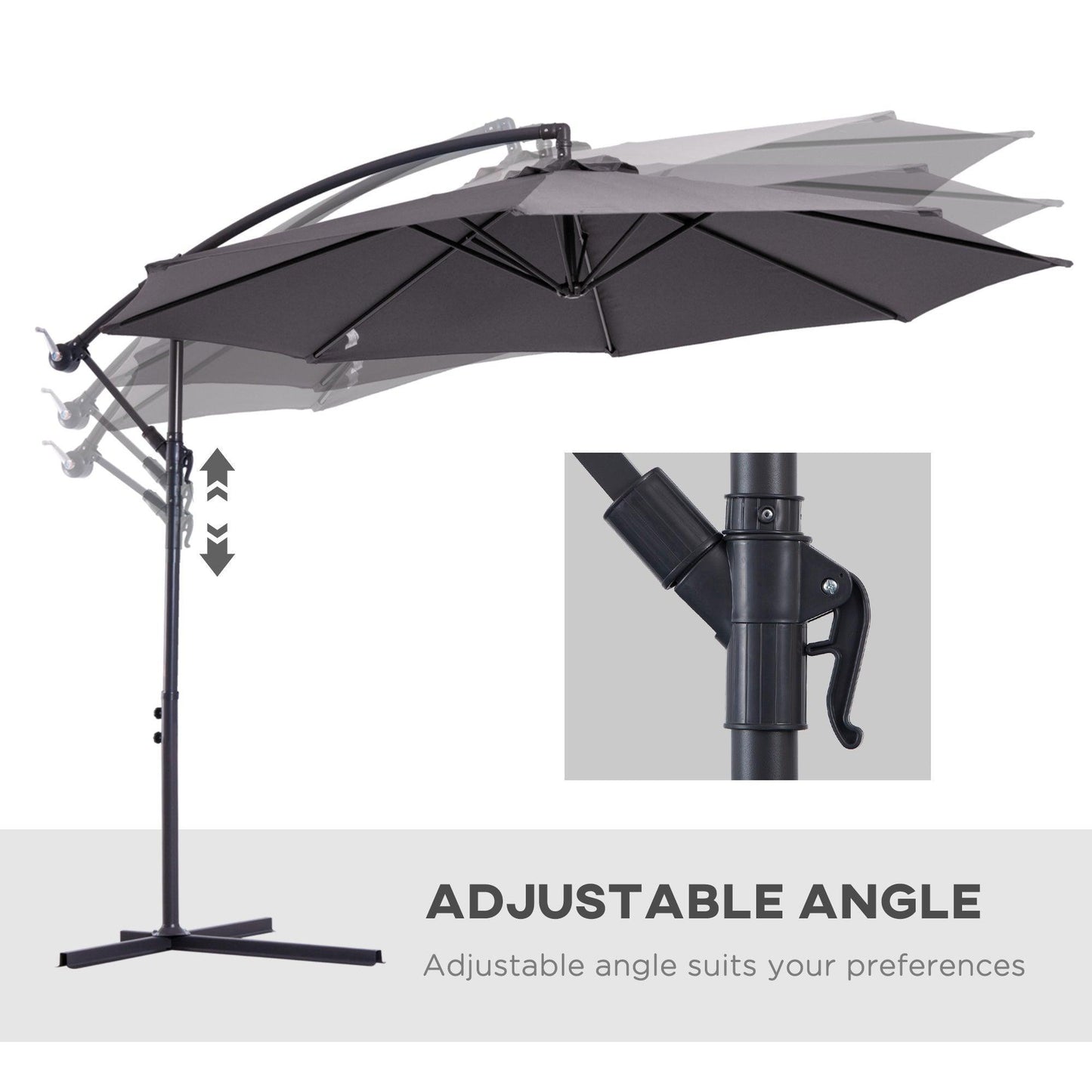 Outsunny Banana Patio Umbrella with Crank Handle - Grey - ALL4U RETAILER LTD