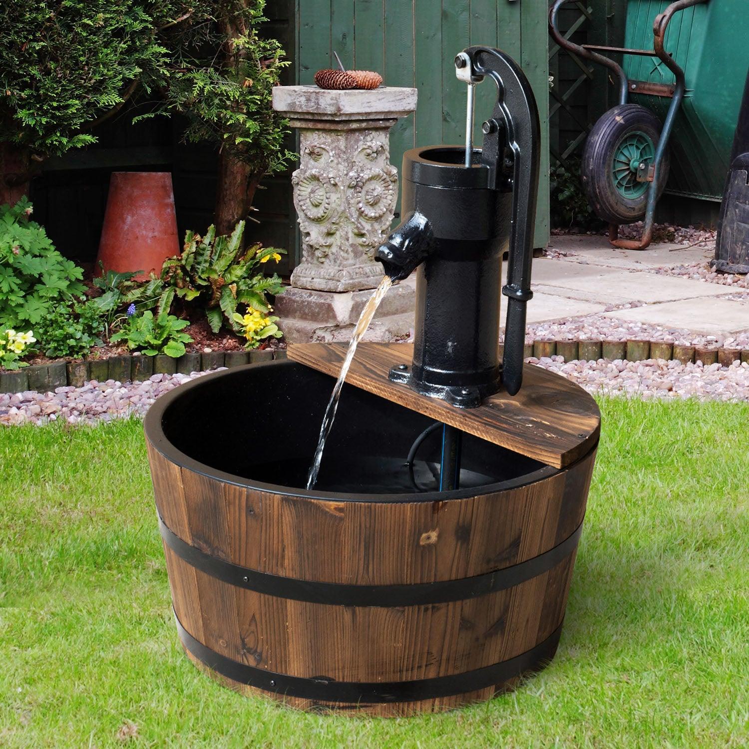 Outsunny Barrel Water Fountain - Garden Decor - ALL4U RETAILER LTD