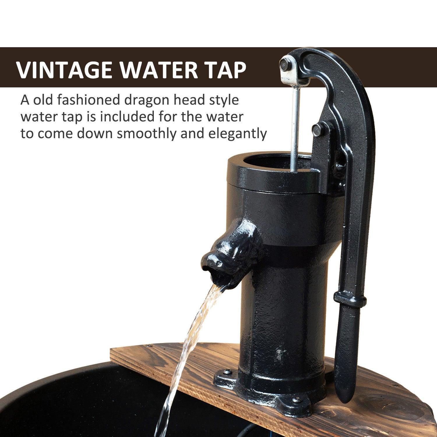 Outsunny Barrel Water Fountain - Garden Decor - ALL4U RETAILER LTD