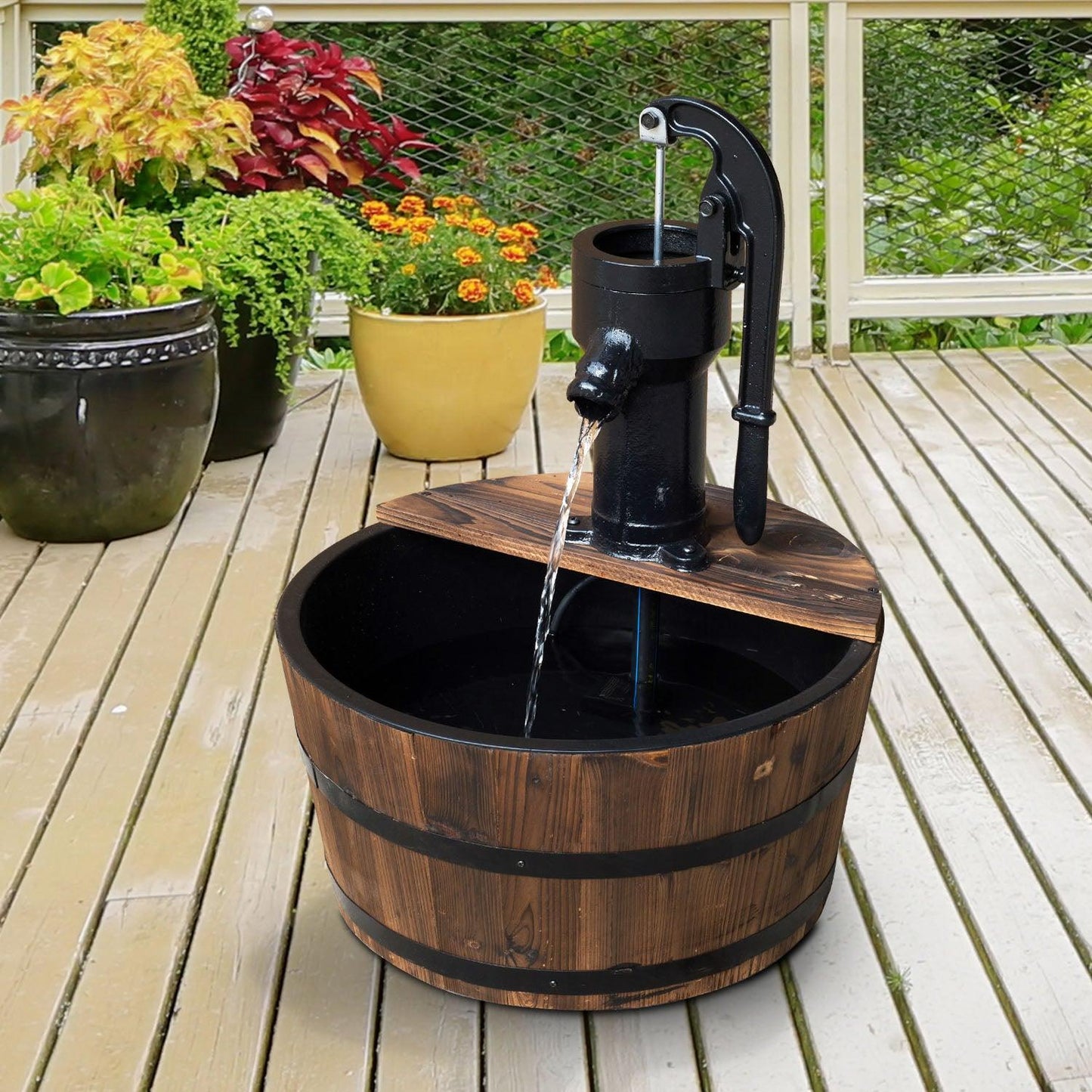 Outsunny Barrel Water Fountain - Garden Decor - ALL4U RETAILER LTD