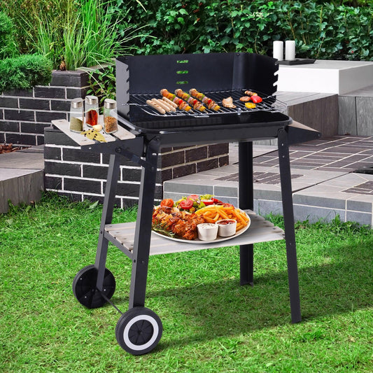 Outsunny BBQ Grill Charcoal Barbecue Smoker with Side Trays - ALL4U RETAILER LTD