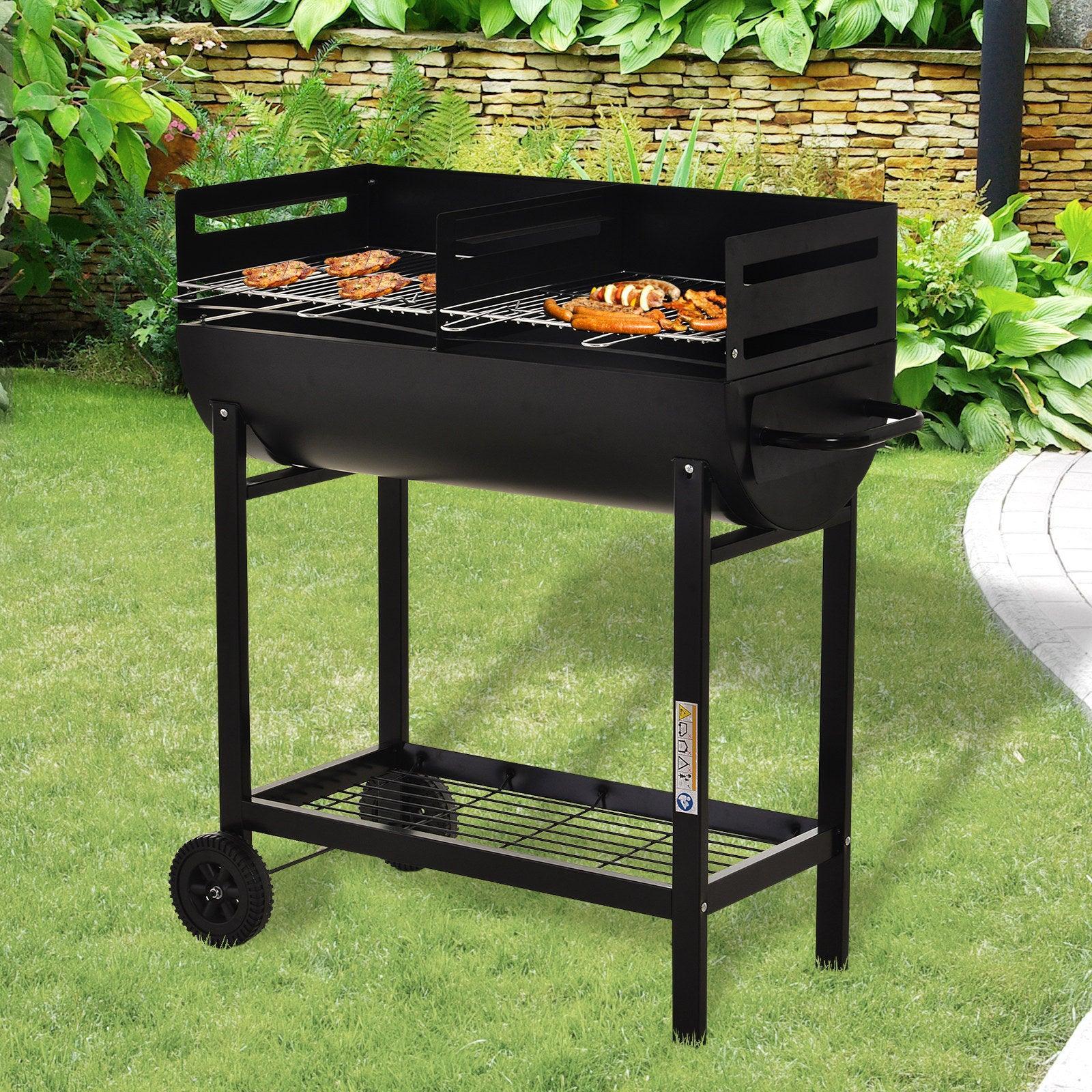 Outsunny BBQ Grill: Dual Grill, Heat-resistant - Black - ALL4U RETAILER LTD