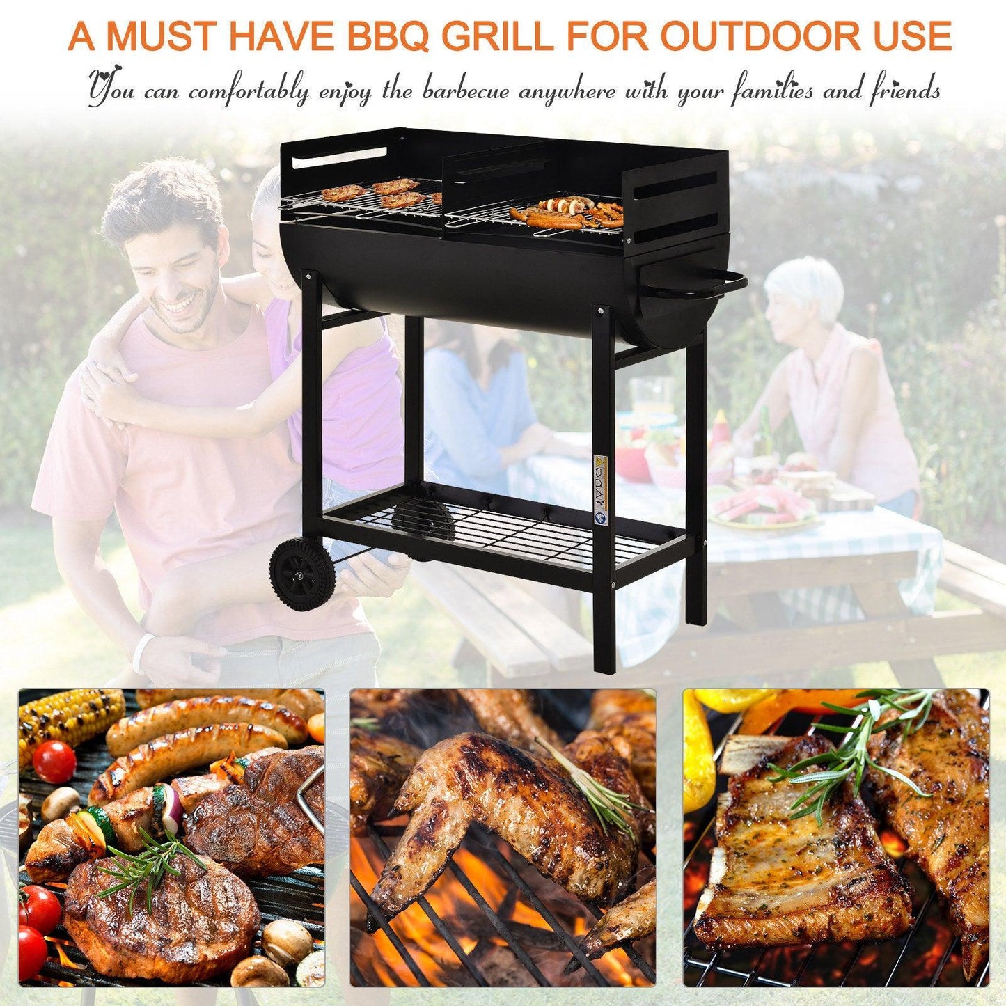 Outsunny BBQ Grill: Dual Grill, Heat-resistant - Black - ALL4U RETAILER LTD