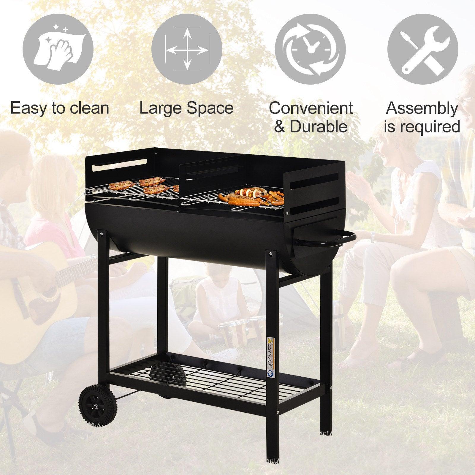 Outsunny BBQ Grill: Dual Grill, Heat-resistant - Black - ALL4U RETAILER LTD