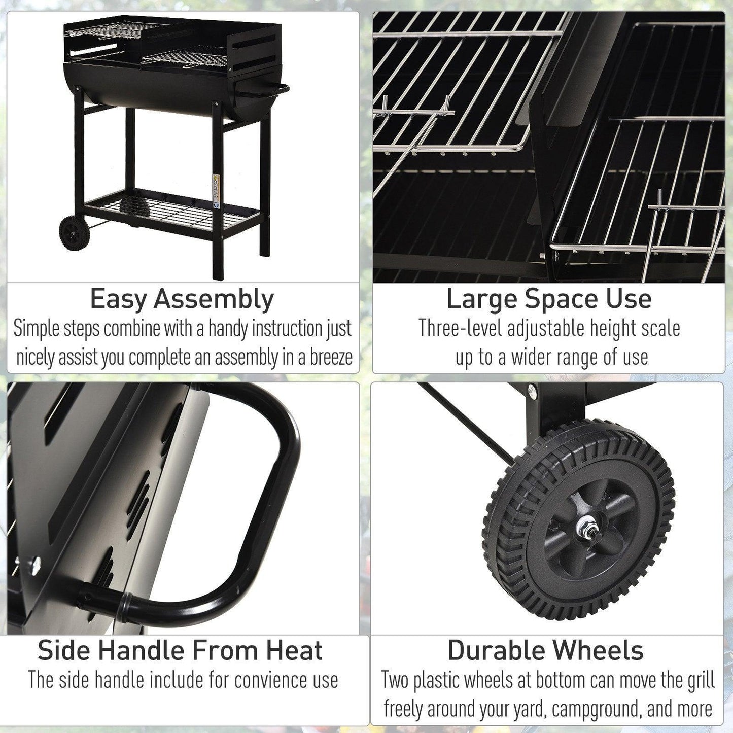 Outsunny BBQ Grill: Dual Grill, Heat-resistant - Black - ALL4U RETAILER LTD