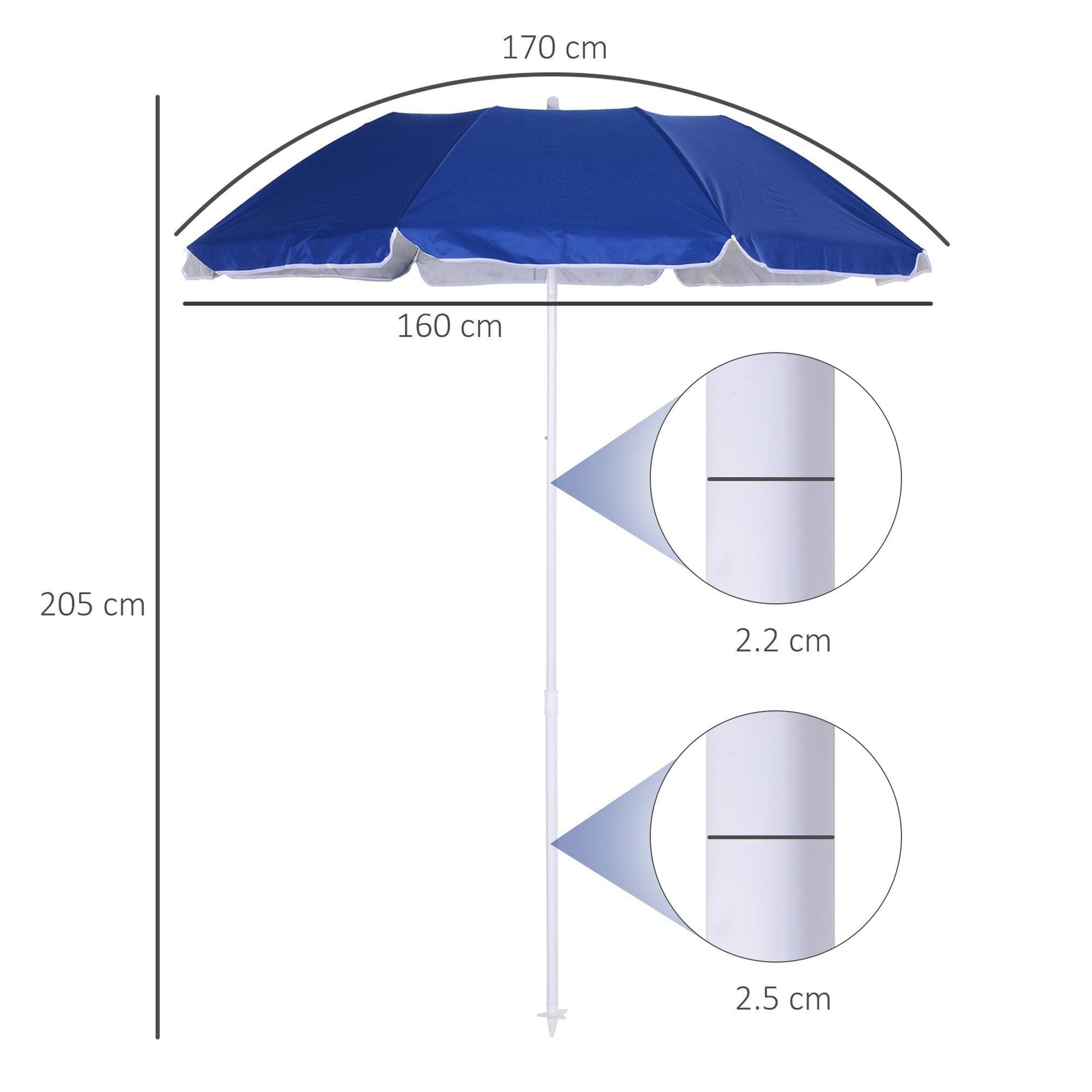 Outsunny Beach Parasol: 1.7m x 2m Blue - ALL4U RETAILER LTD