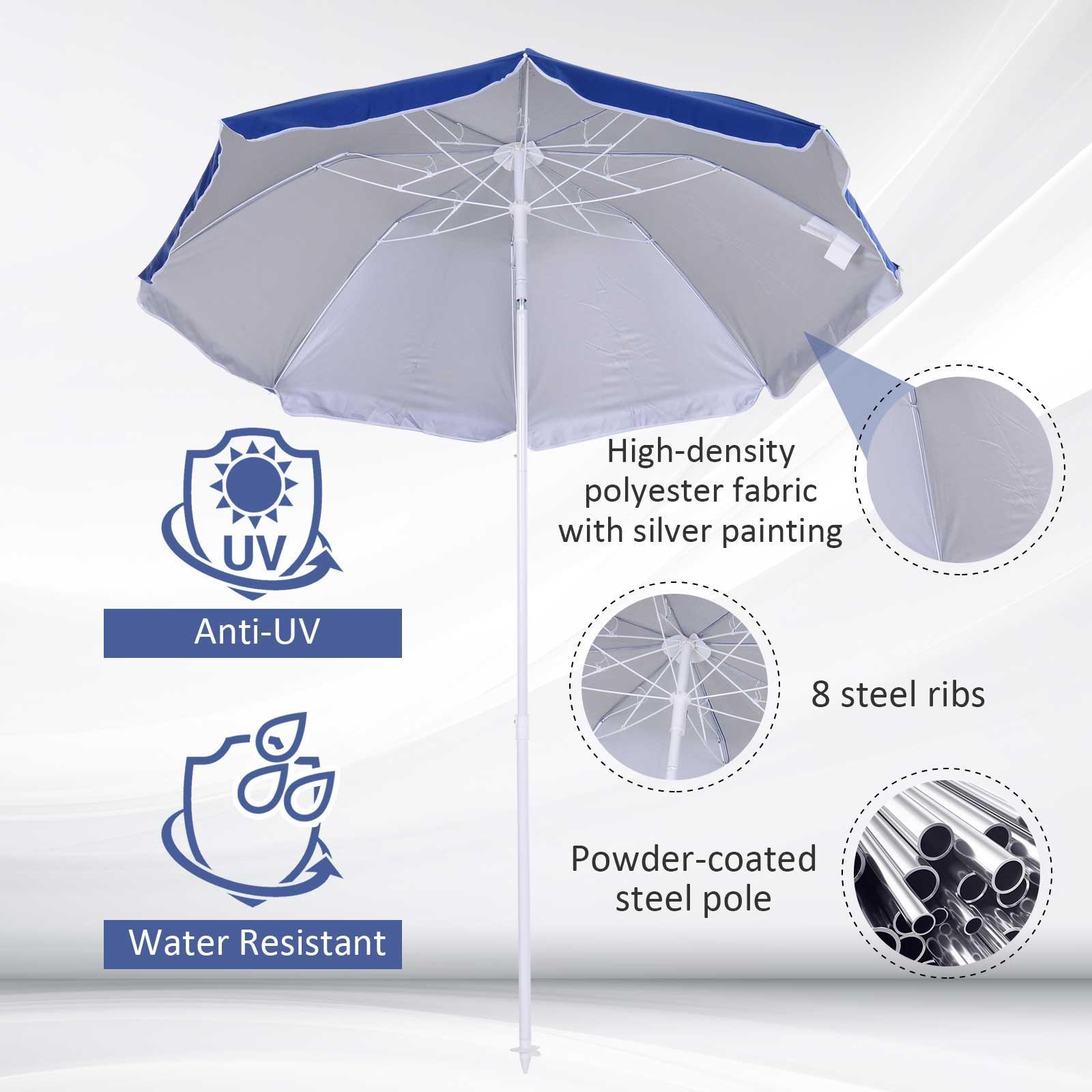 Outsunny Beach Parasol: 1.7m x 2m Blue - ALL4U RETAILER LTD