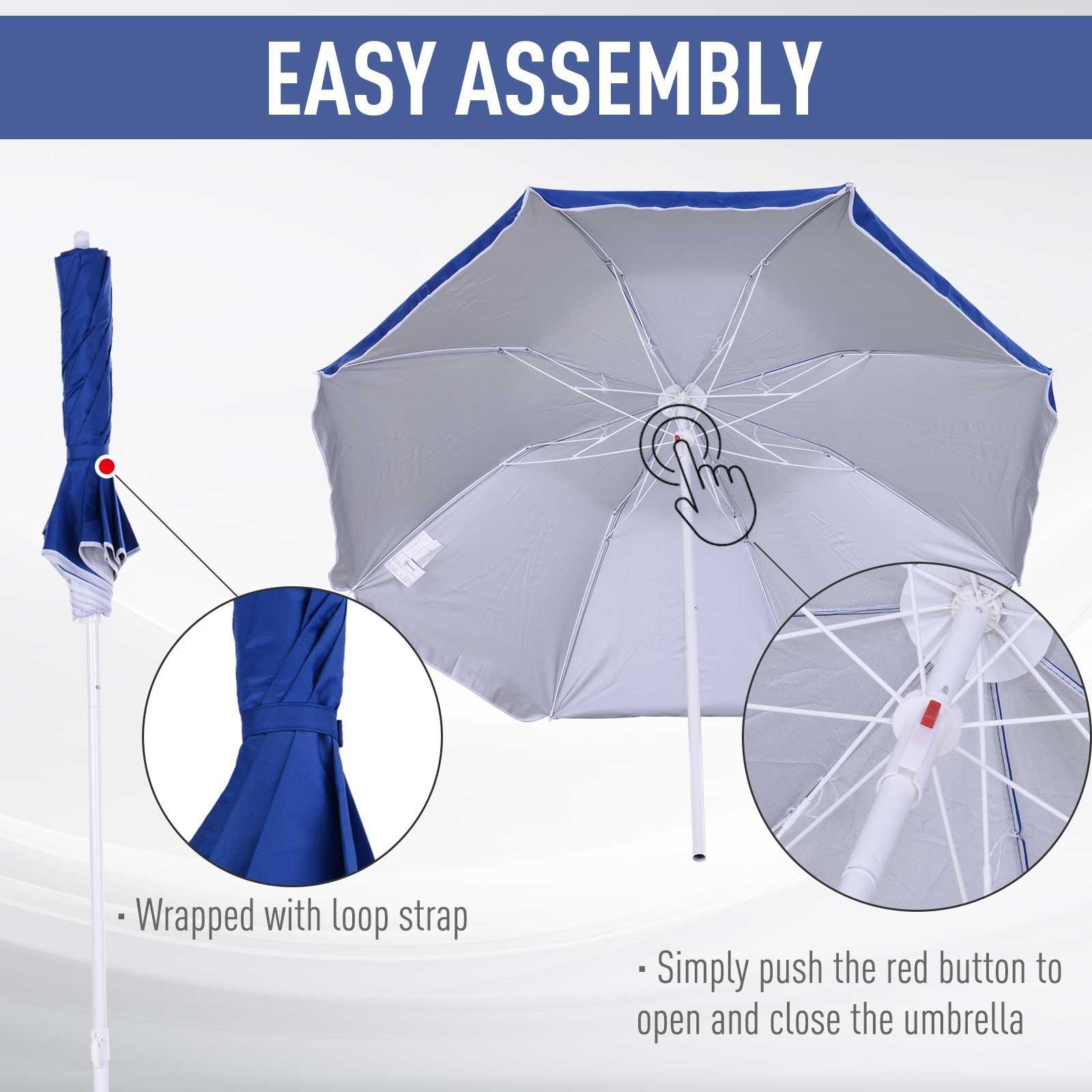 Outsunny Beach Parasol: 1.7m x 2m Blue - ALL4U RETAILER LTD