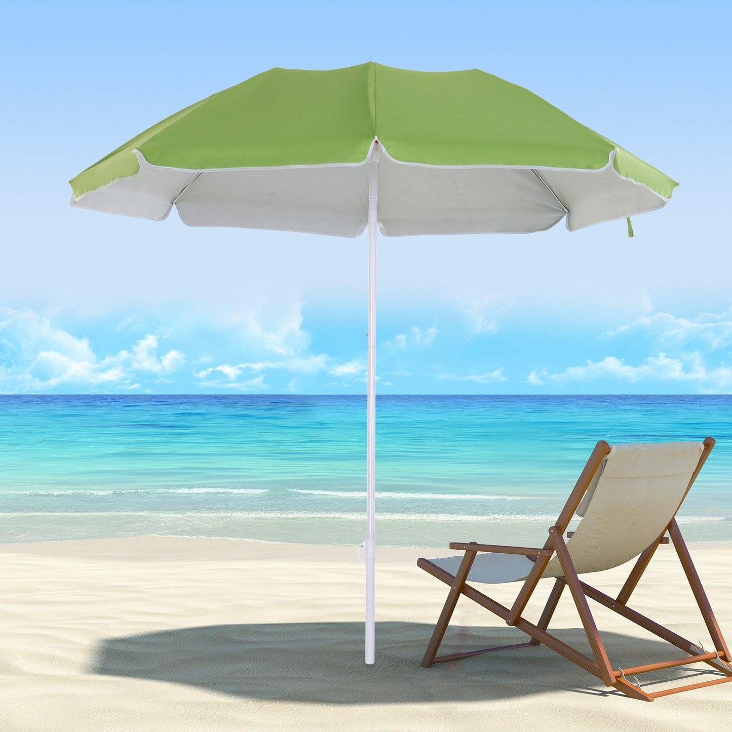 Outsunny Beach Parasol - 1.7m x 2m Tilted Steel Frame (Green) - ALL4U RETAILER LTD