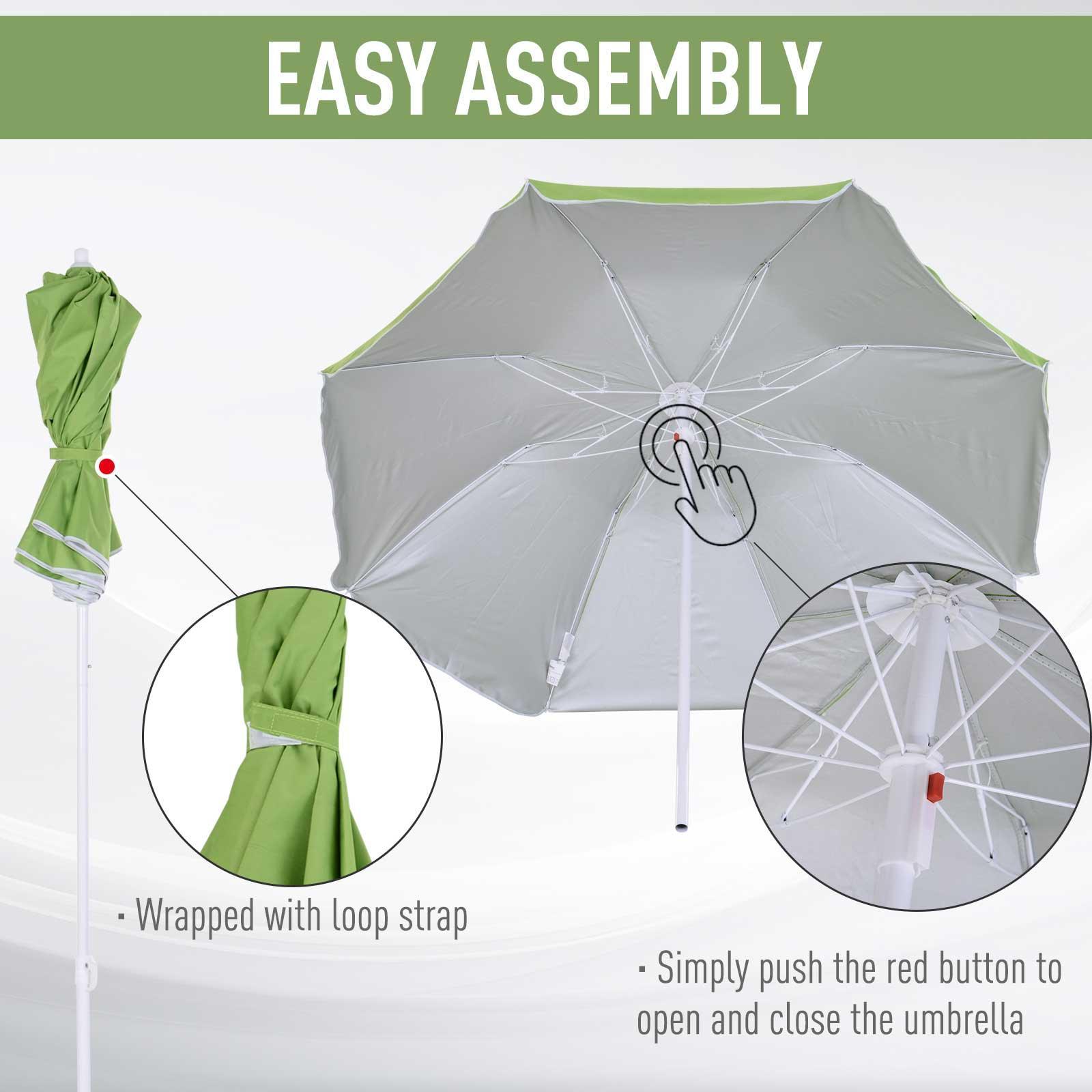 Outsunny Beach Parasol - 1.7m x 2m Tilted Steel Frame (Green) - ALL4U RETAILER LTD