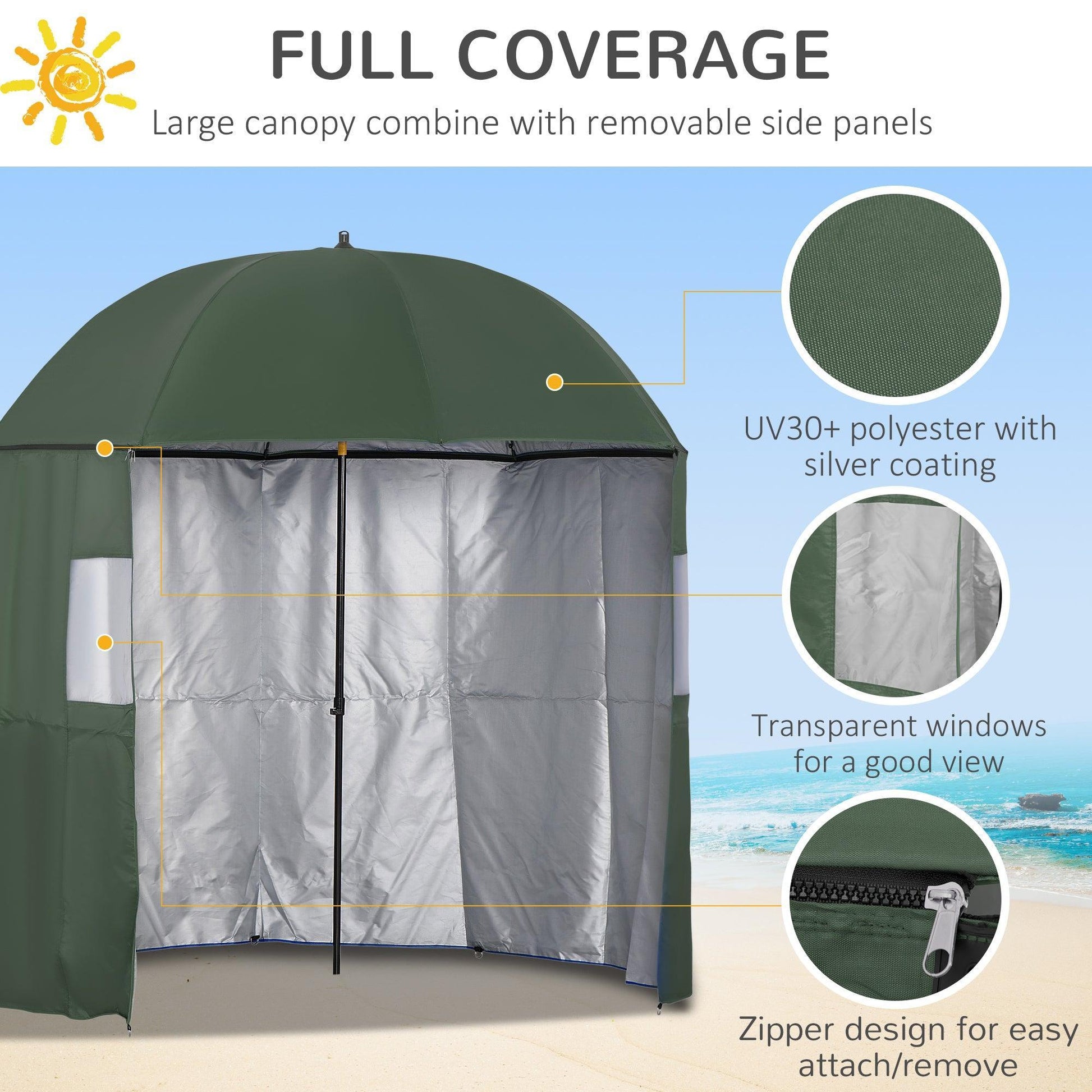 Outsunny Beach Parasol Umbrella Shelter in Green - 2m - ALL4U RETAILER LTD