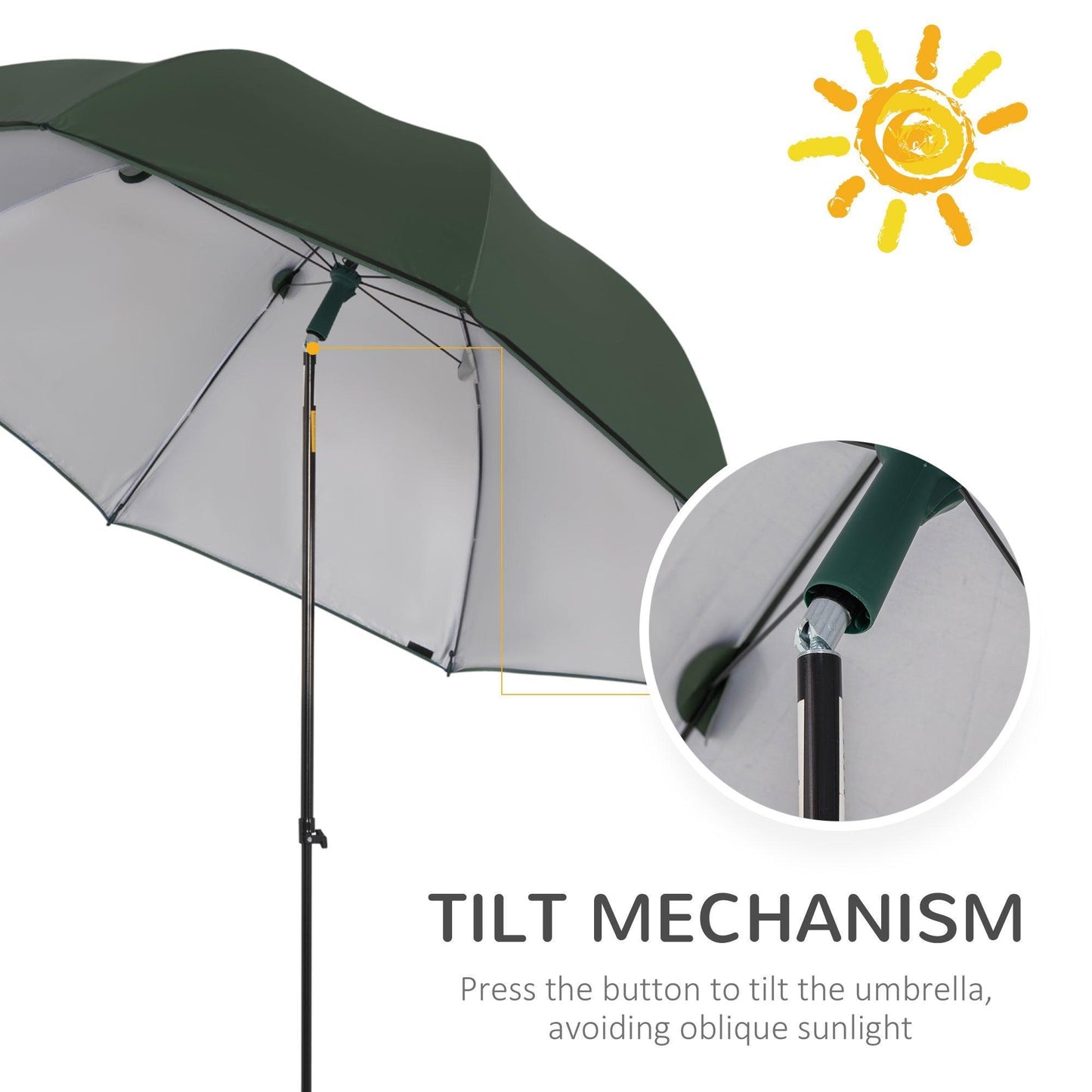 Outsunny Beach Parasol Umbrella Shelter in Green - 2m - ALL4U RETAILER LTD