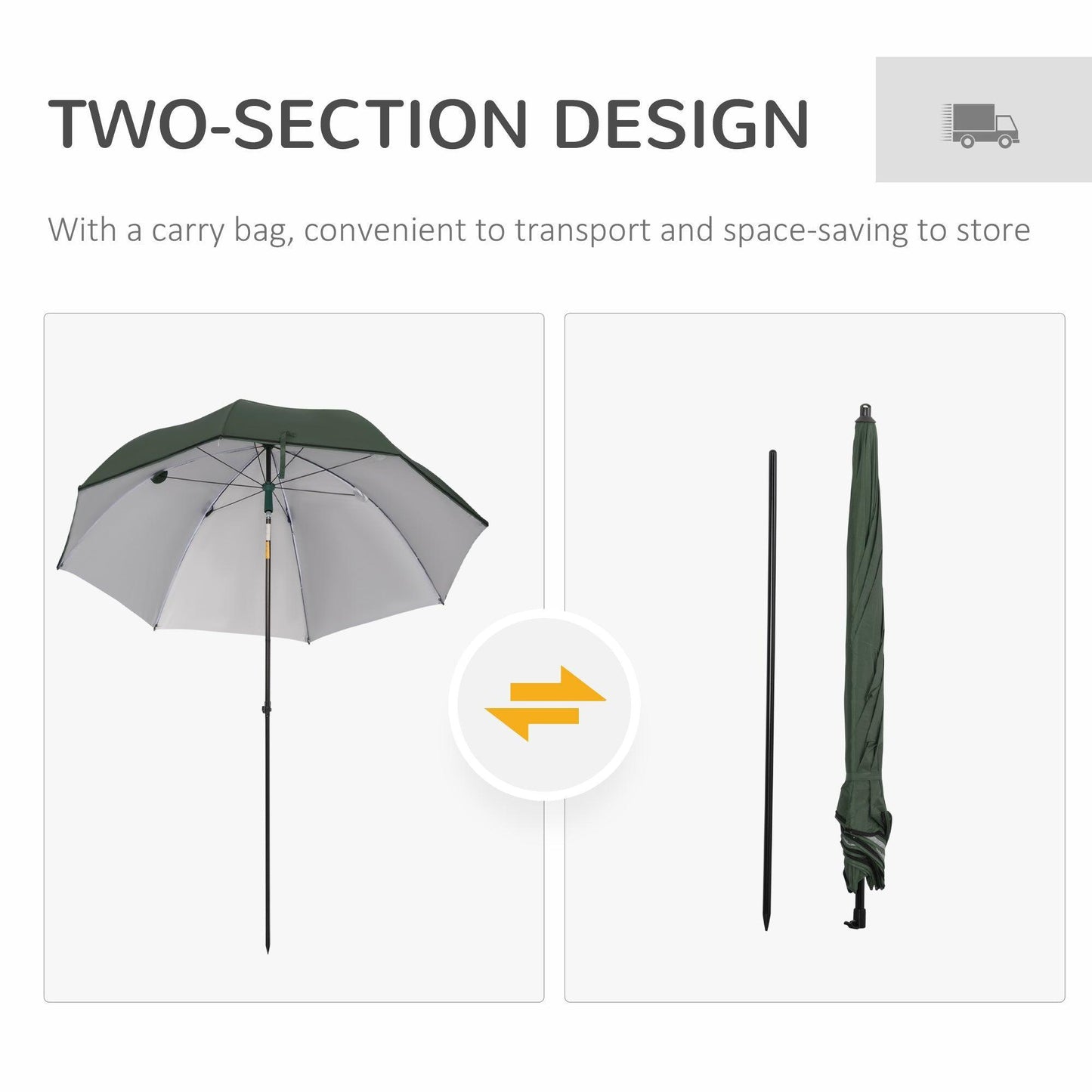 Outsunny Beach Parasol Umbrella Shelter in Green - 2m - ALL4U RETAILER LTD