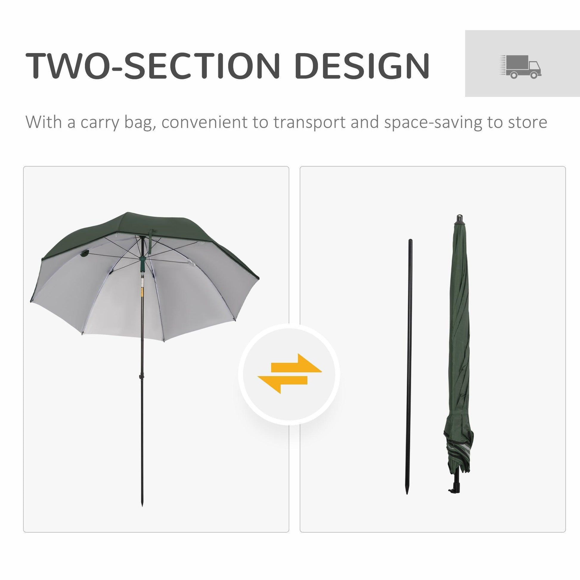 Outsunny Beach Parasol Umbrella Shelter in Green - 2m - ALL4U RETAILER LTD