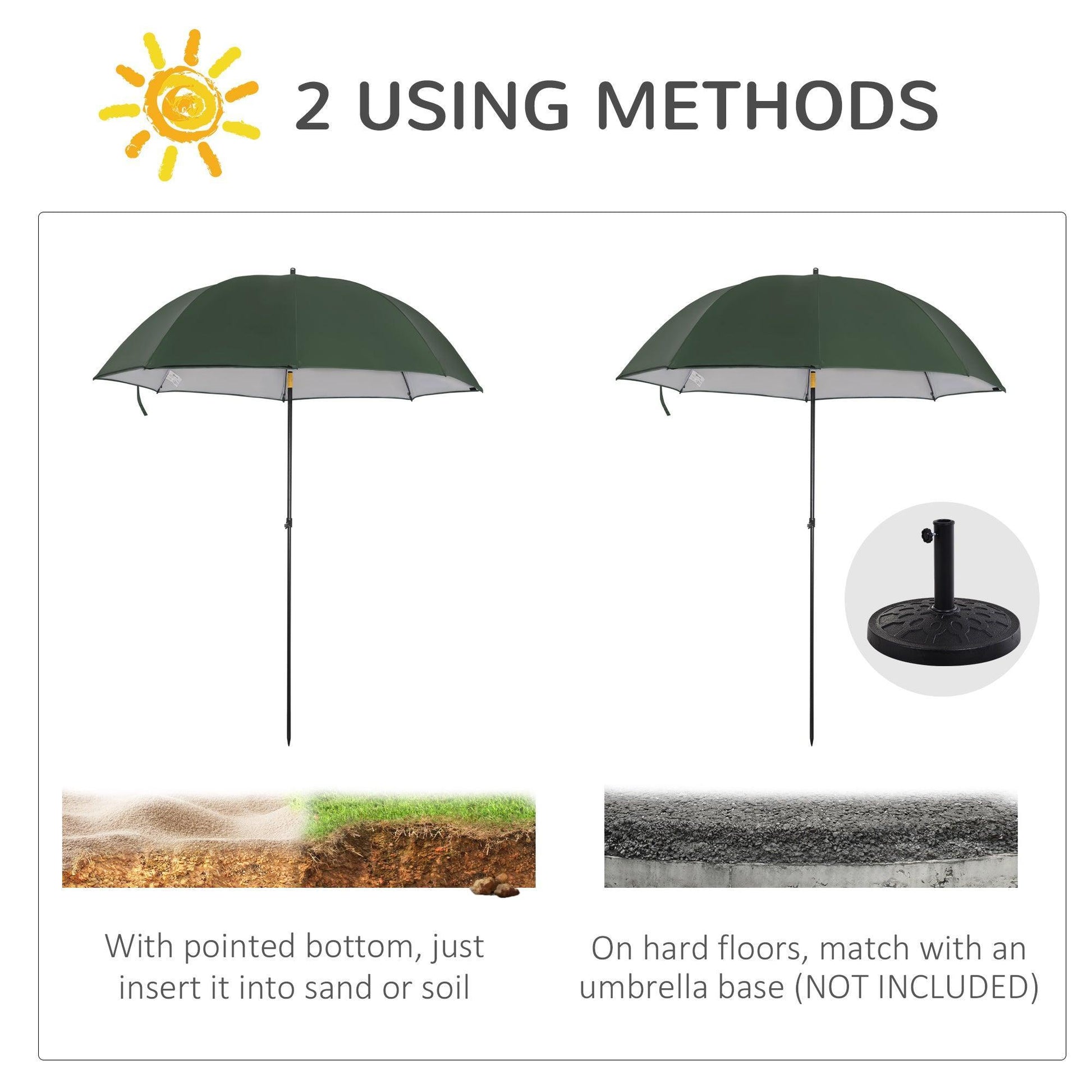 Outsunny Beach Parasol Umbrella Shelter in Green - 2m - ALL4U RETAILER LTD