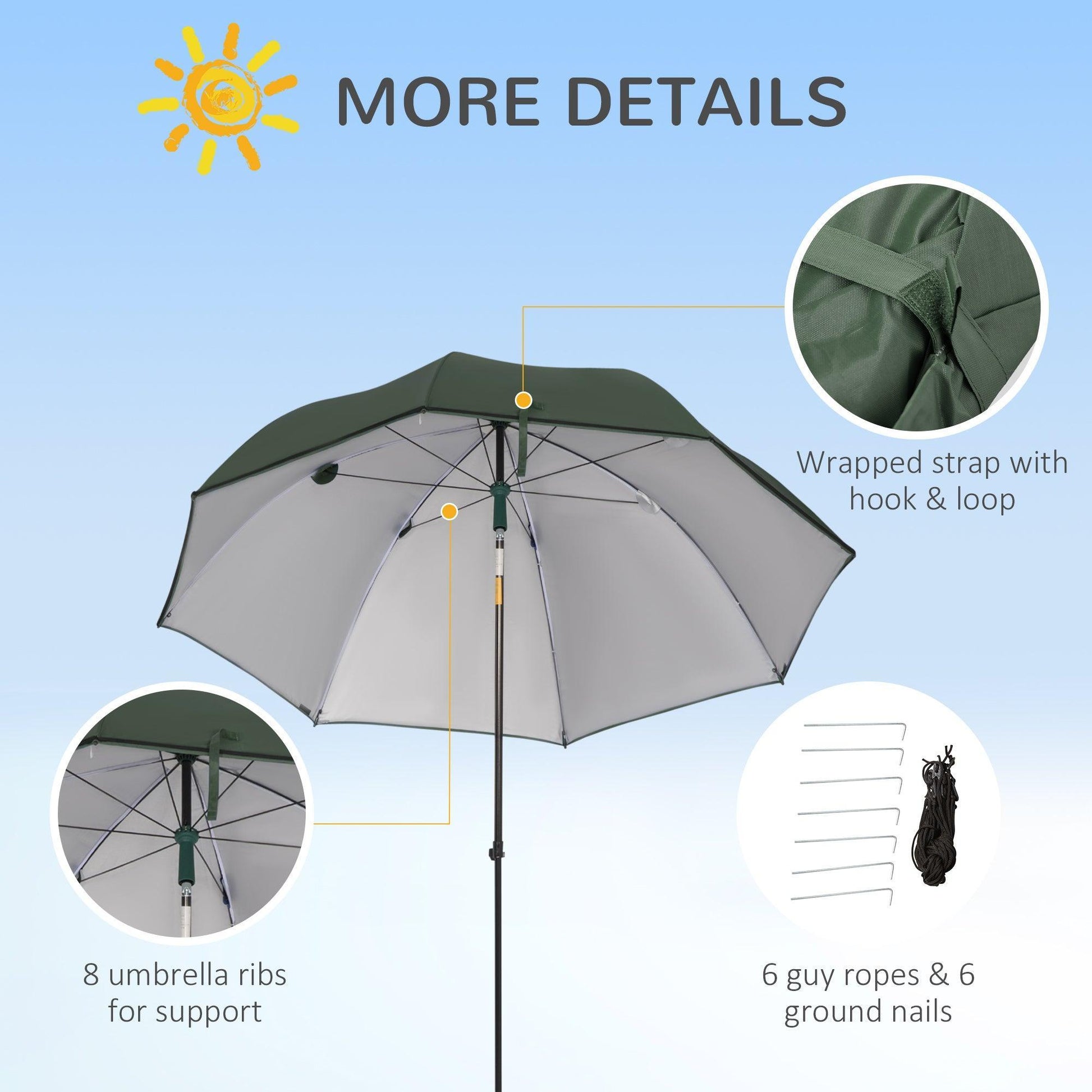 Outsunny Beach Parasol Umbrella Shelter in Green - 2m - ALL4U RETAILER LTD