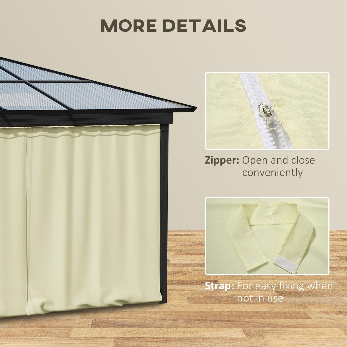 Outsunny Beige Gazebo Curtain - 4-Panel Sidewalls - ALL4U RETAILER LTD