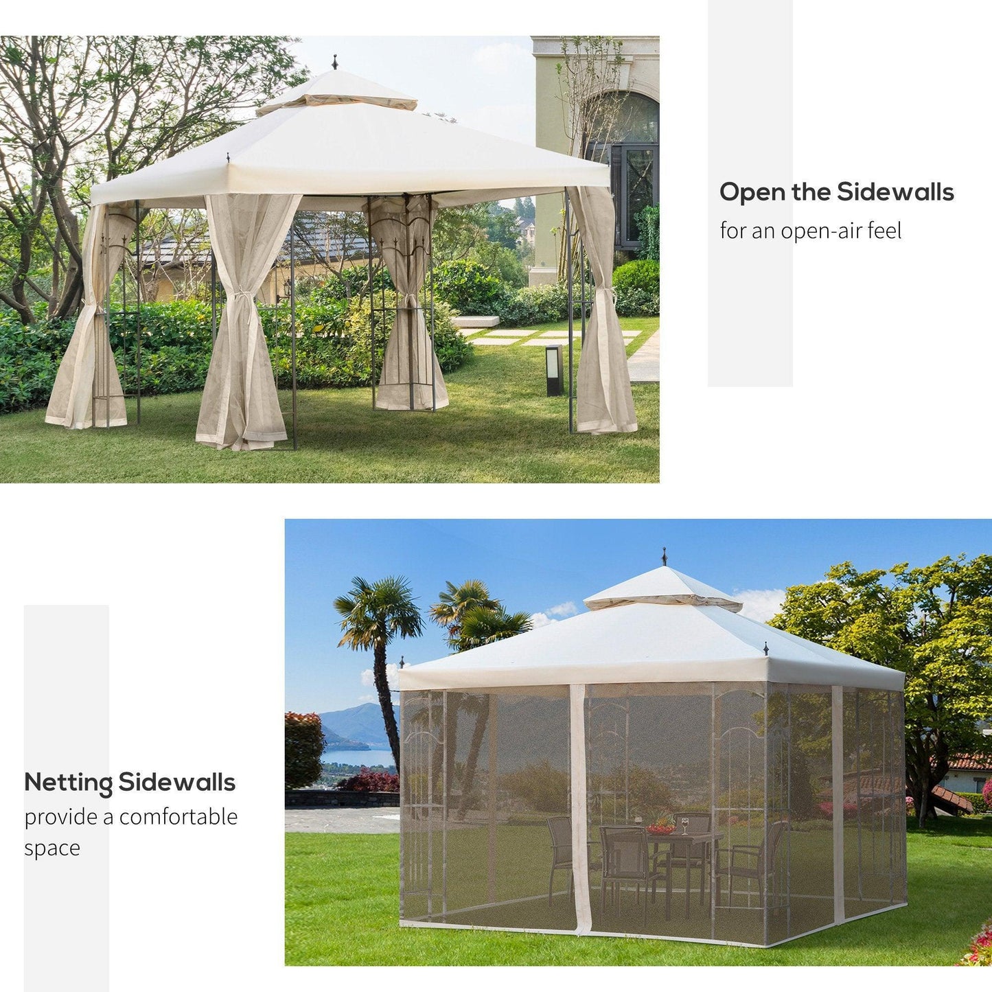 Outsunny Beige Gazebo: Double Top Patio Tent - ALL4U RETAILER LTD