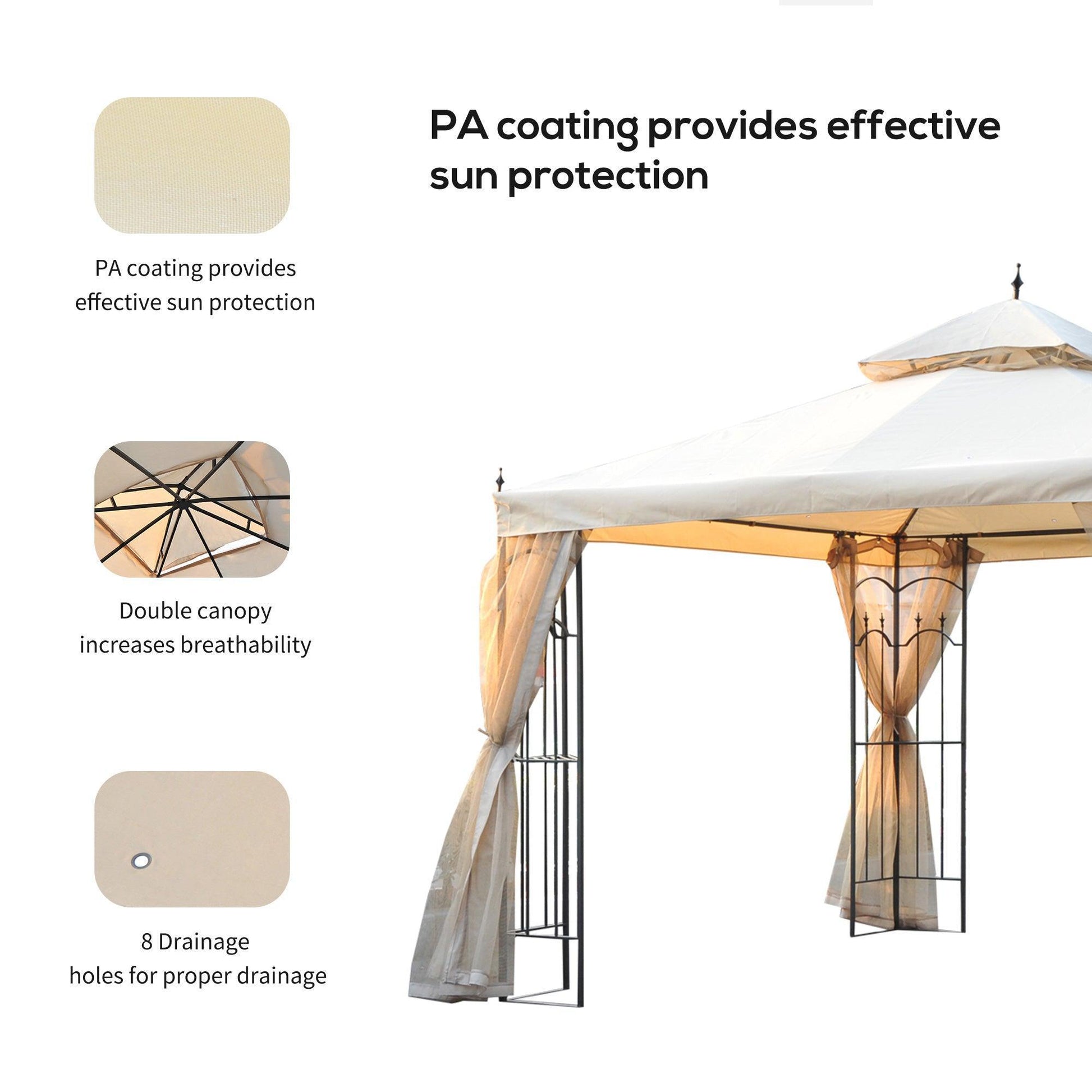 Outsunny Beige Gazebo: Double Top Patio Tent - ALL4U RETAILER LTD