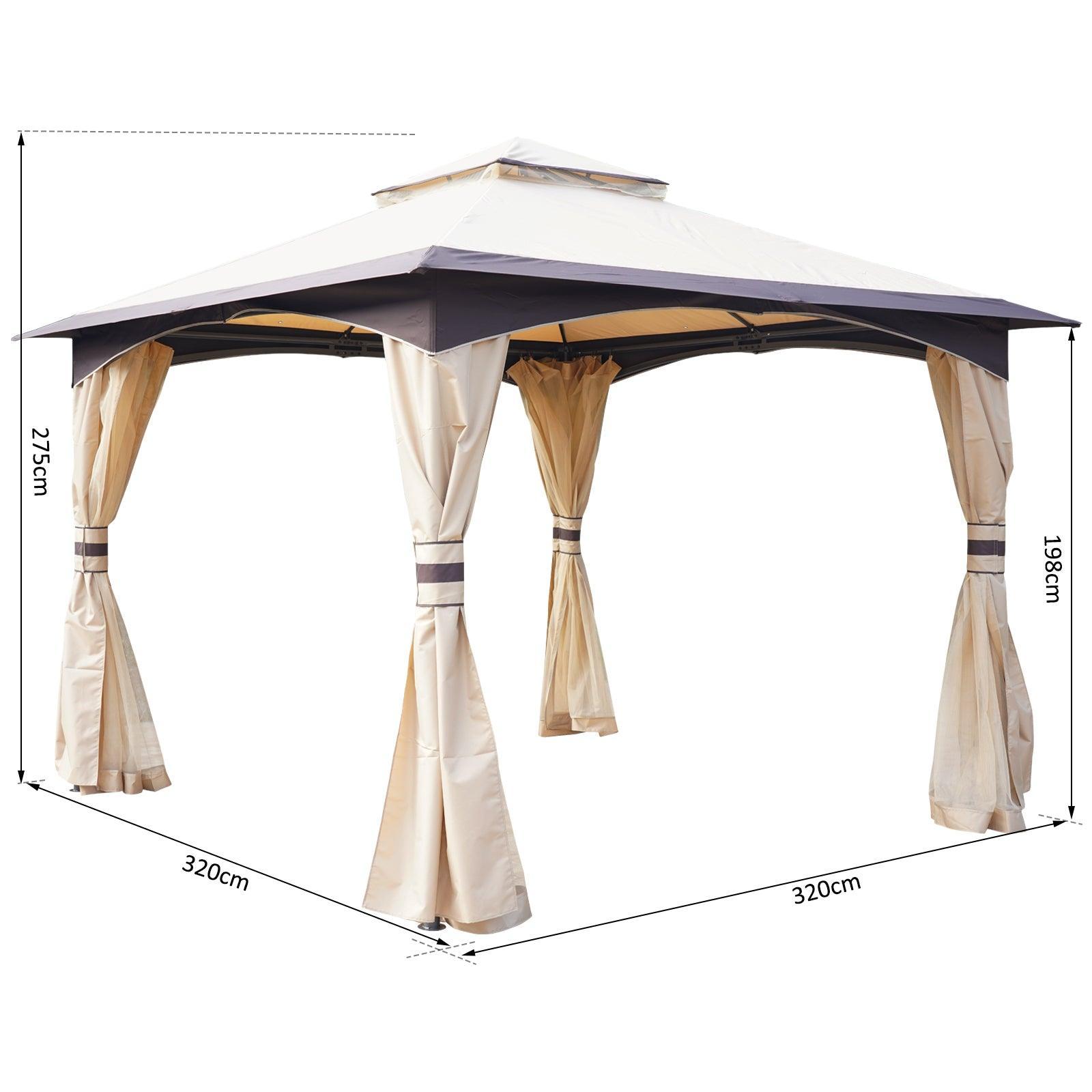 Outsunny Beige Gazebo with Vented Roof - 3.2m x 3.2m - ALL4U RETAILER LTD