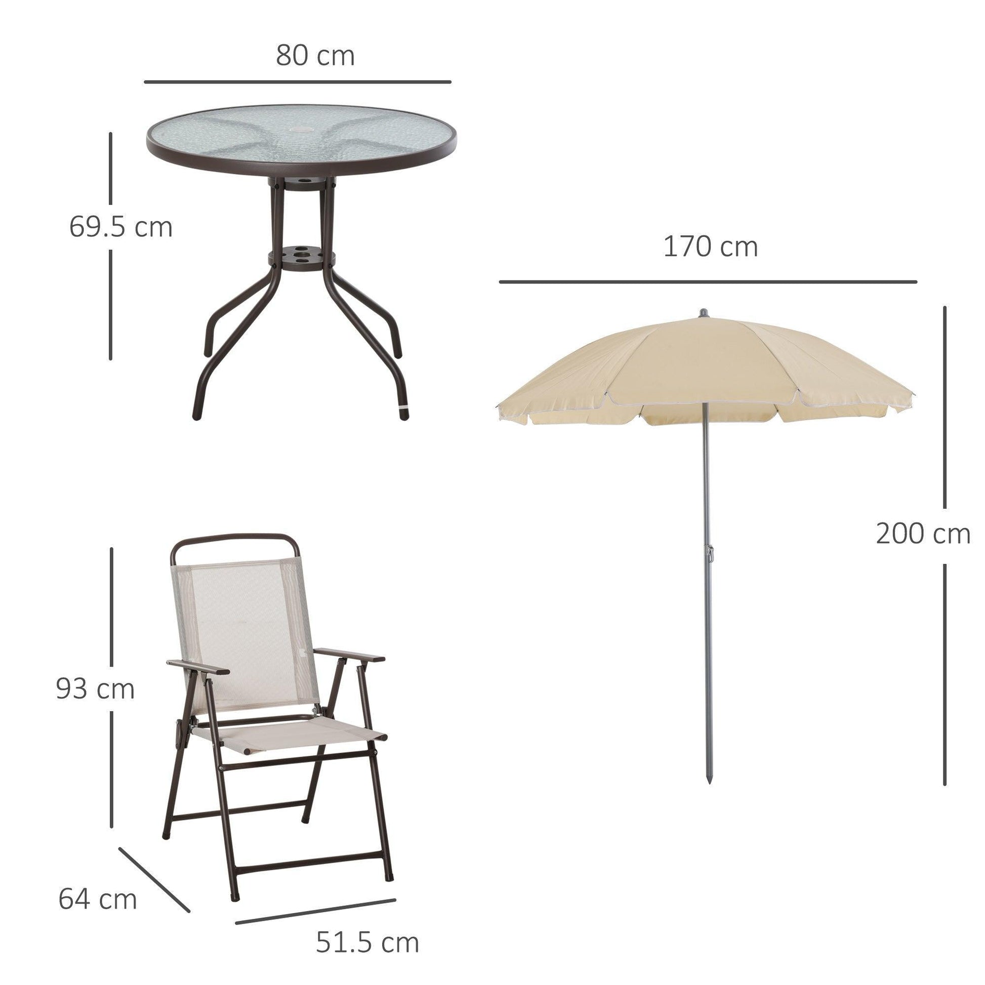 Outsunny Beige Patio Set: Folding Chairs, Table, Parasol - ALL4U RETAILER LTD