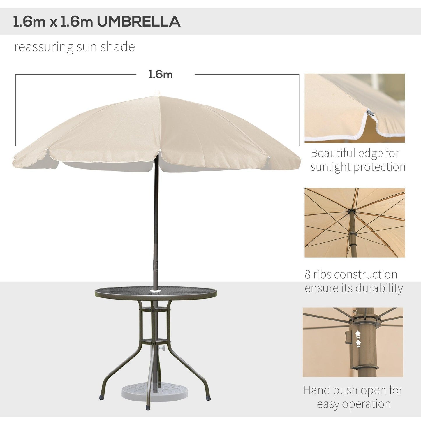 Outsunny Beige Patio Set: Folding Chairs, Table, Parasol - ALL4U RETAILER LTD