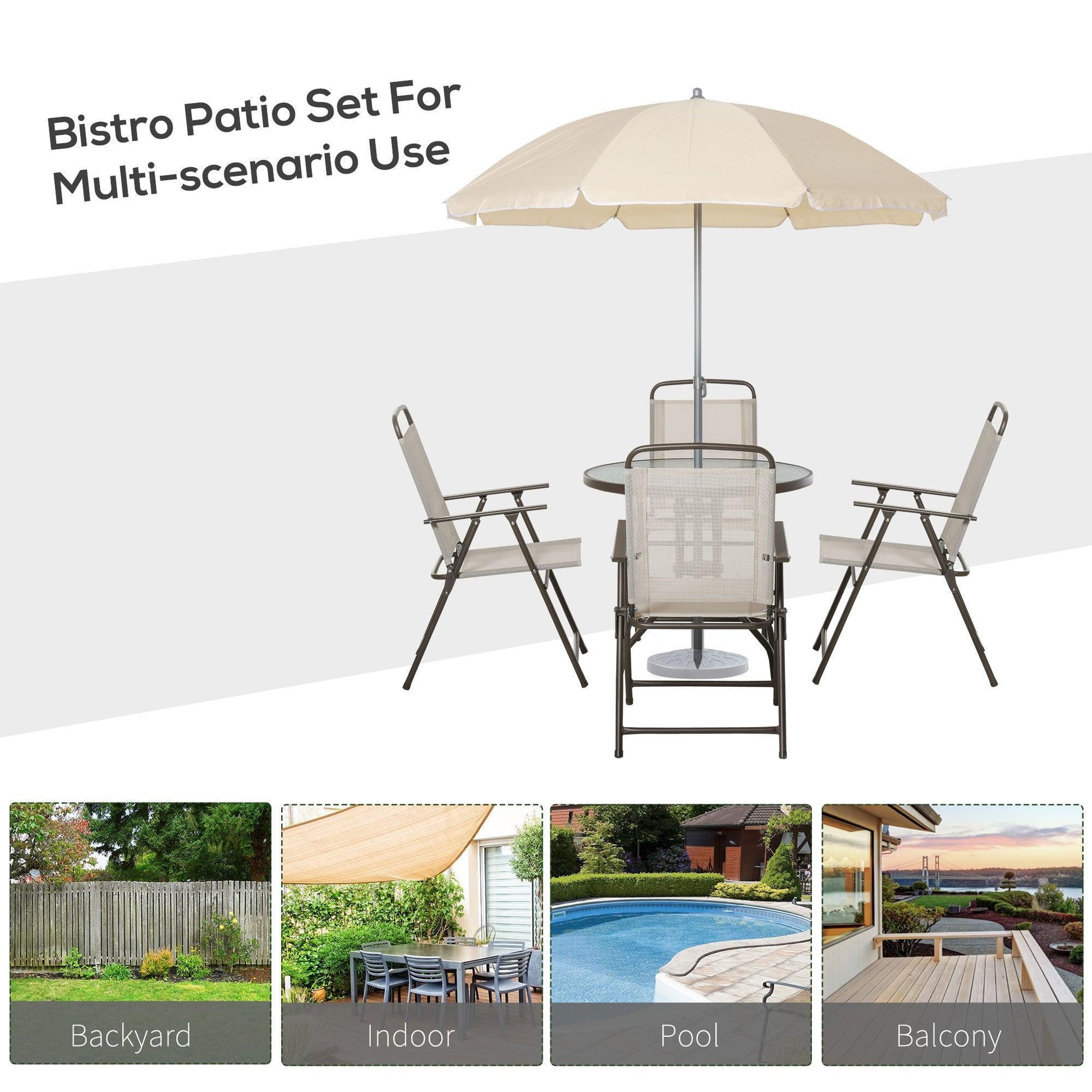 Outsunny Beige Patio Set: Folding Chairs, Table, Parasol - ALL4U RETAILER LTD