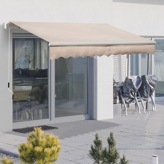 Outsunny Beige Window Awning Canopy - UV Blocker, 3x2m, Hand Crank - ALL4U RETAILER LTD