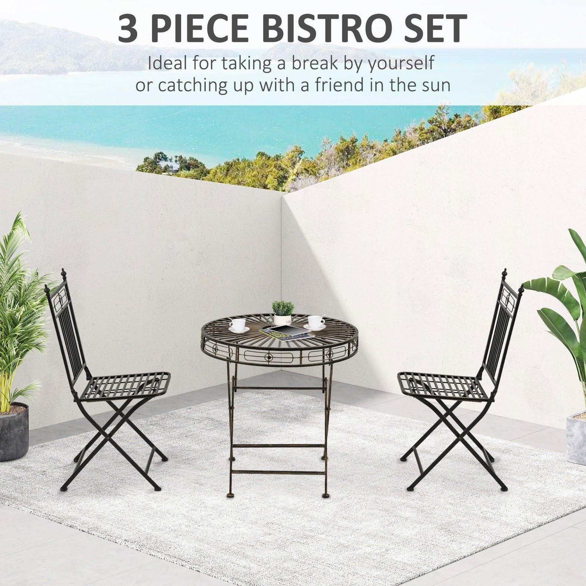 Outsunny Bistro Set: 2 Chairs + 1 Round Table - ALL4U RETAILER LTD