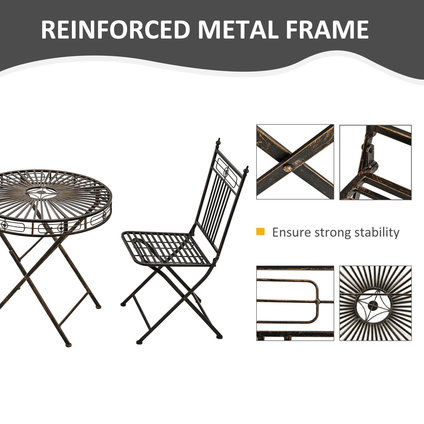 Outsunny Bistro Set: 2 Chairs + 1 Round Table - ALL4U RETAILER LTD
