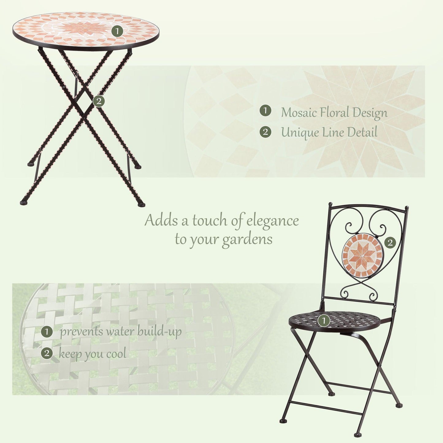 Outsunny Bistro Set: Folding Chairs & Round Table - ALL4U RETAILER LTD