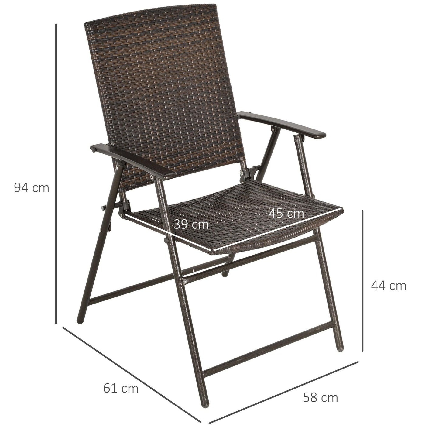 Outsunny Bistro Set: Folding Rattan Chairs (2) w/ Armrests - ALL4U RETAILER LTD