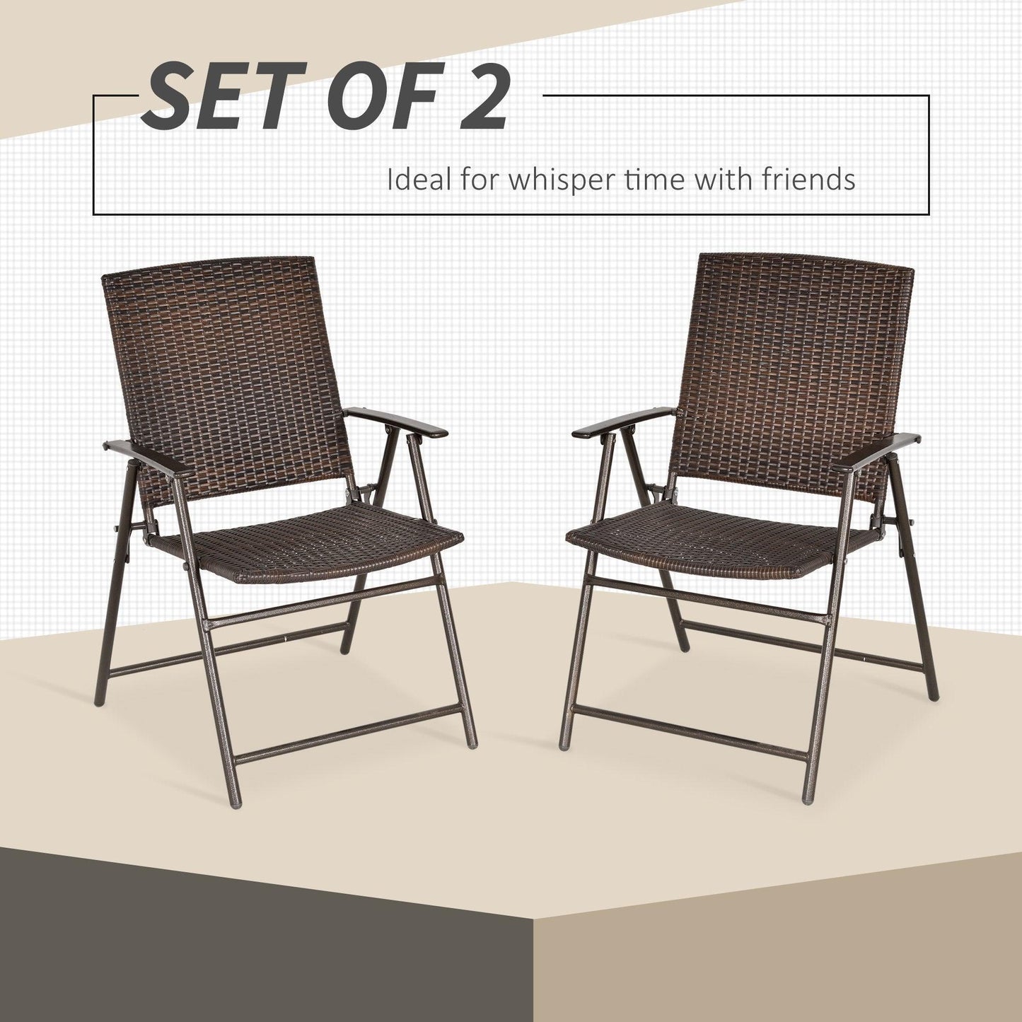 Outsunny Bistro Set: Folding Rattan Chairs (2) w/ Armrests - ALL4U RETAILER LTD