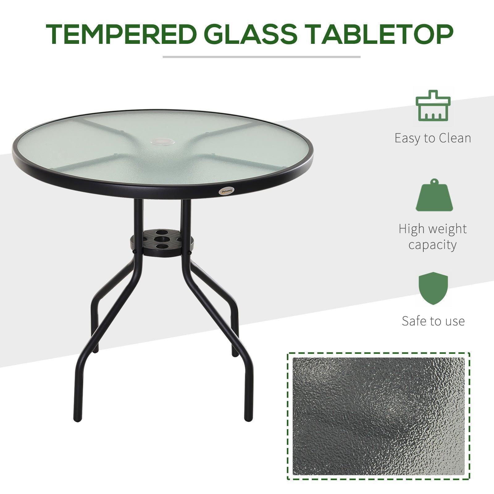 Outsunny Outdoor Patio Table - Round Tempered Glass Top - ALL4U RETAILER LTD