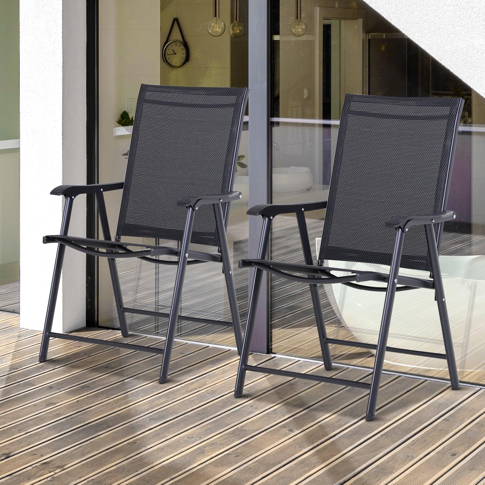 Outsunny Black Metal Garden Chairs - Set of 2 - ALL4U RETAILER LTD