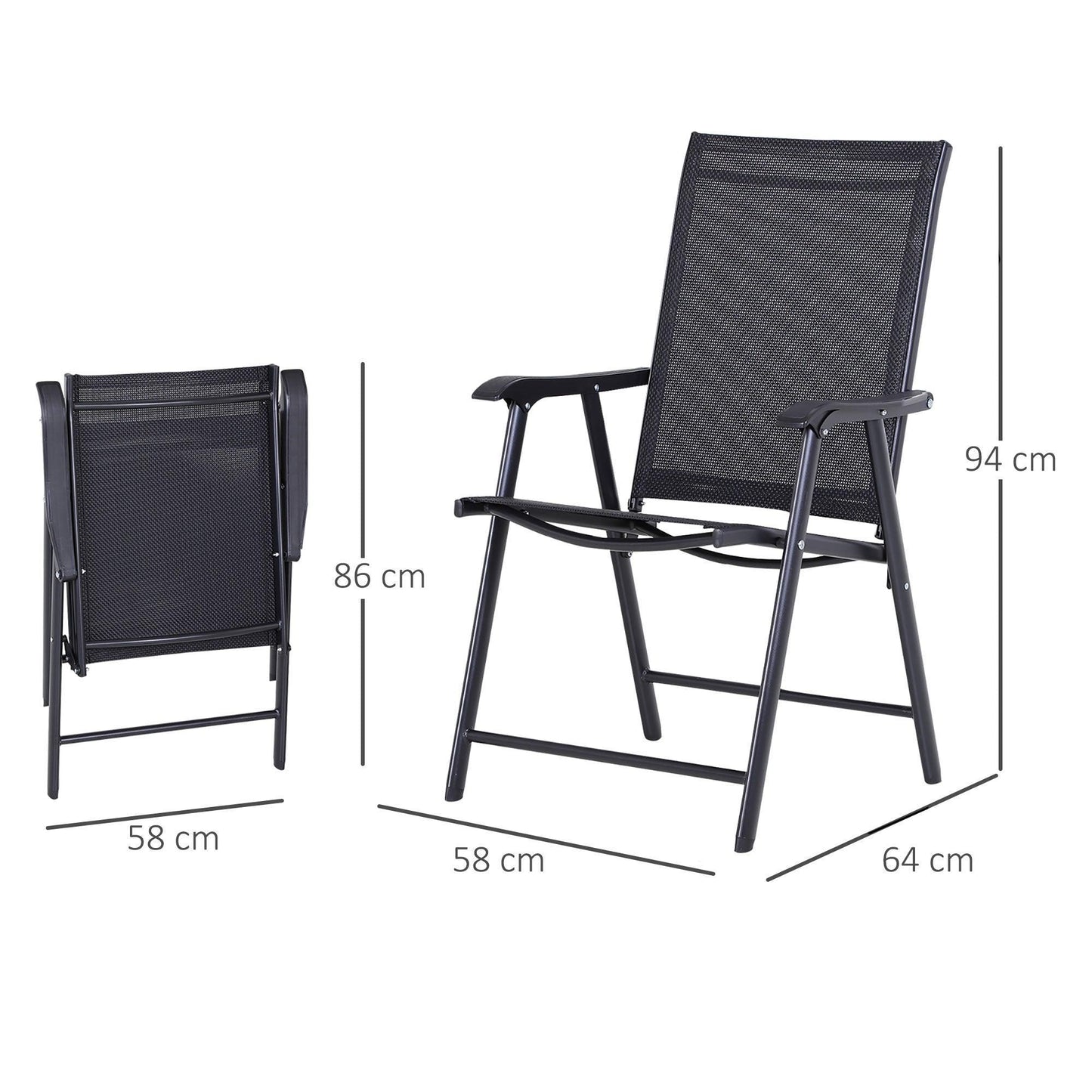 Outsunny Black Metal Garden Chairs - Set of 2 - ALL4U RETAILER LTD