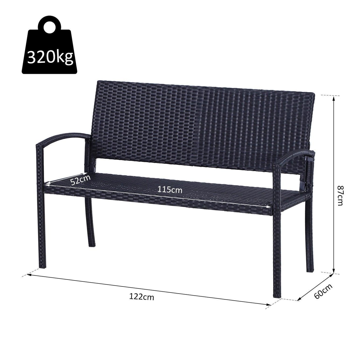 Outsunny Black Rattan 2-Seater Loveseat - ALL4U RETAILER LTD