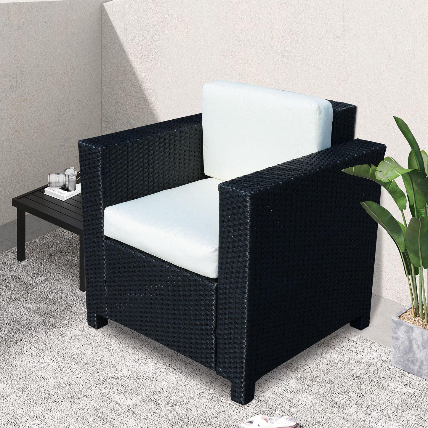 Outsunny Black Rattan Single Sofa Armchair - ALL4U RETAILER LTD