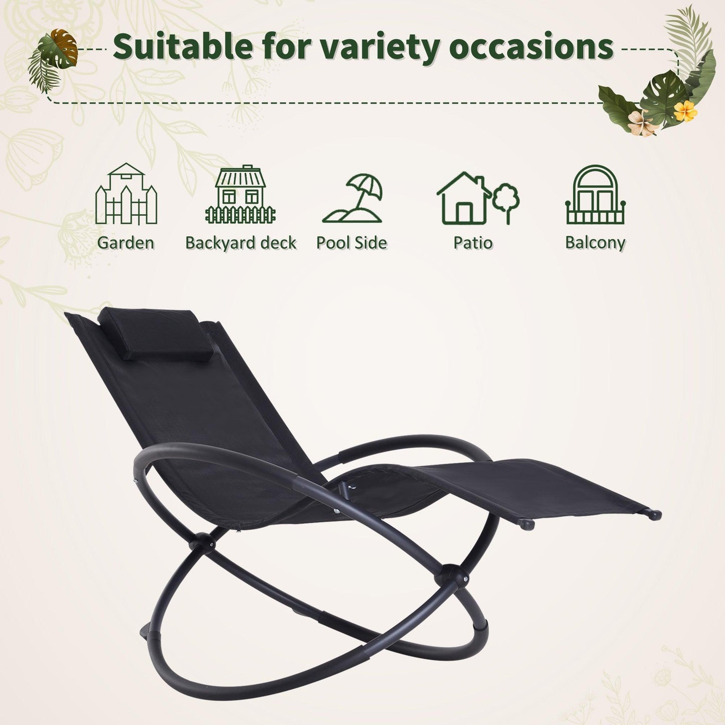 Outsunny Black Rocking Chair: Zero Gravity Foldable Lounger - ALL4U RETAILER LTD