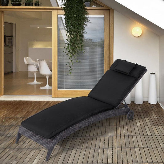 Outsunny Black Sun Lounger Cushion with Pillow - ALL4U RETAILER LTD